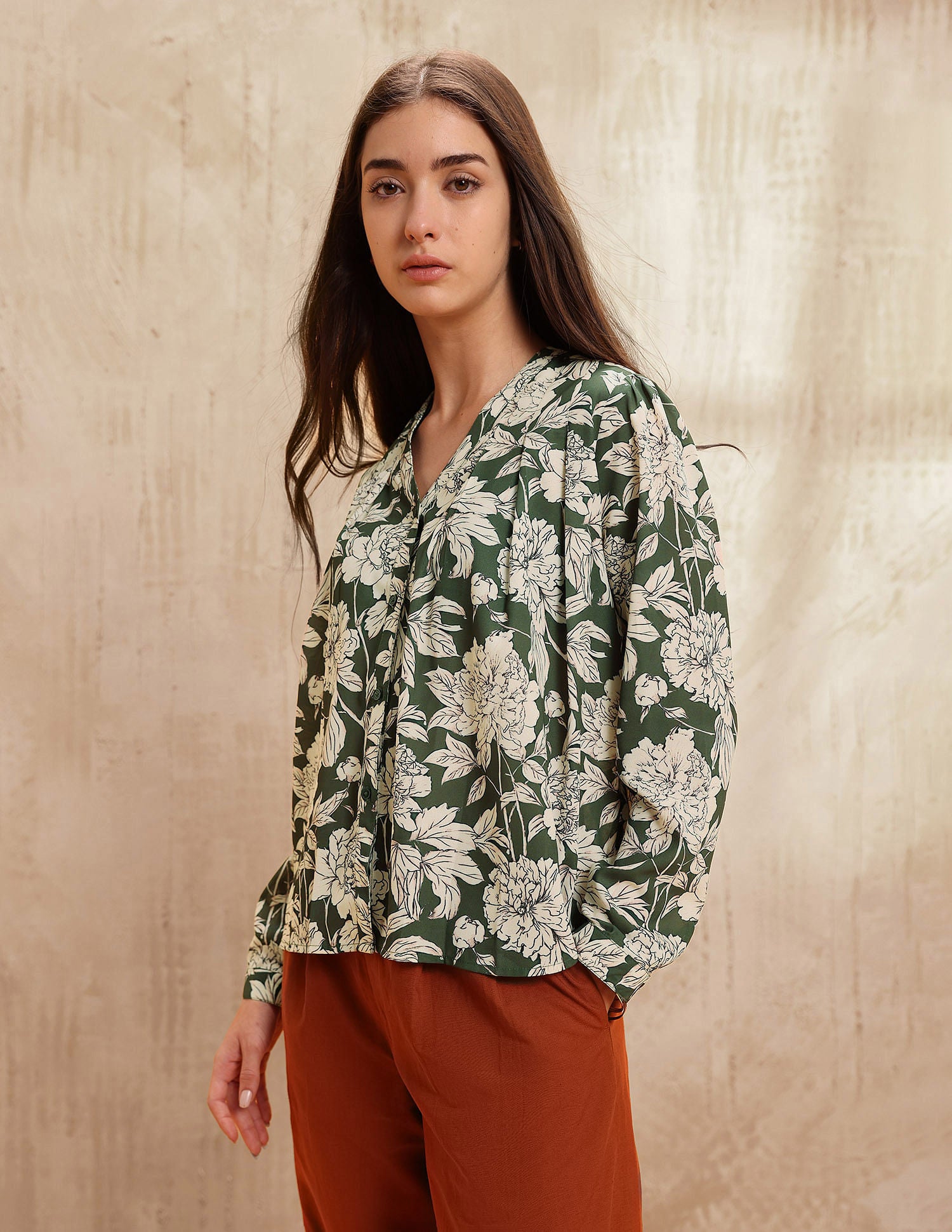 Floral Printed Relaxed Fit Top Green - U.S. POLO ASSN. | Large