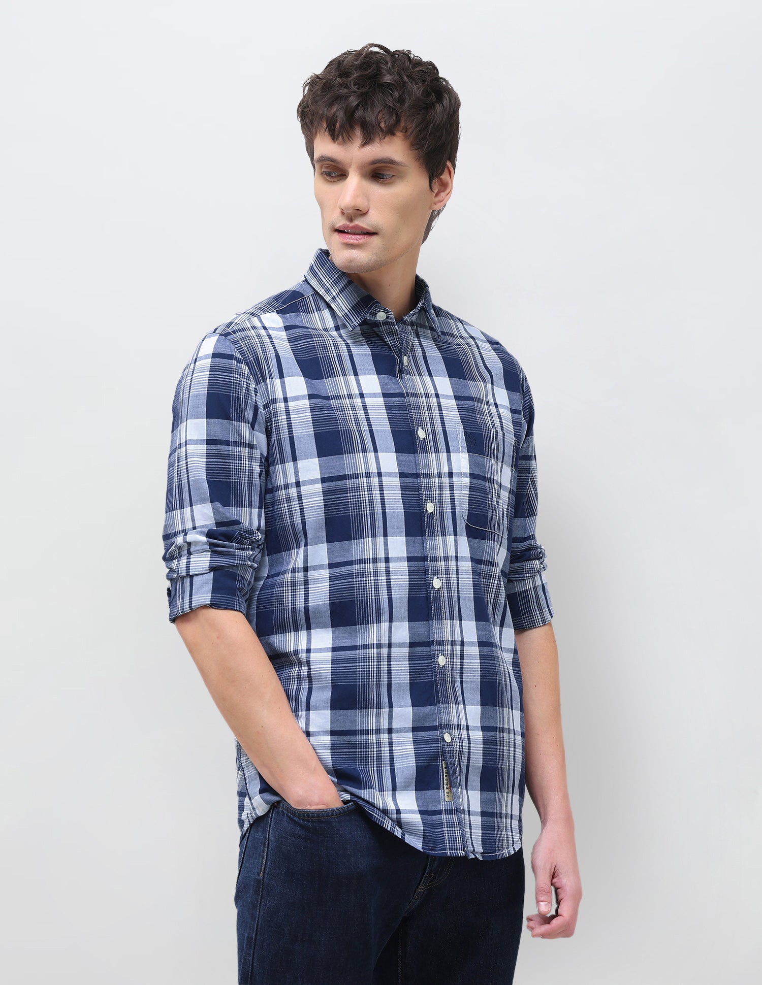 Twill Plaid Checked Shirt Navy - U.S. Polo Assn. India | Large