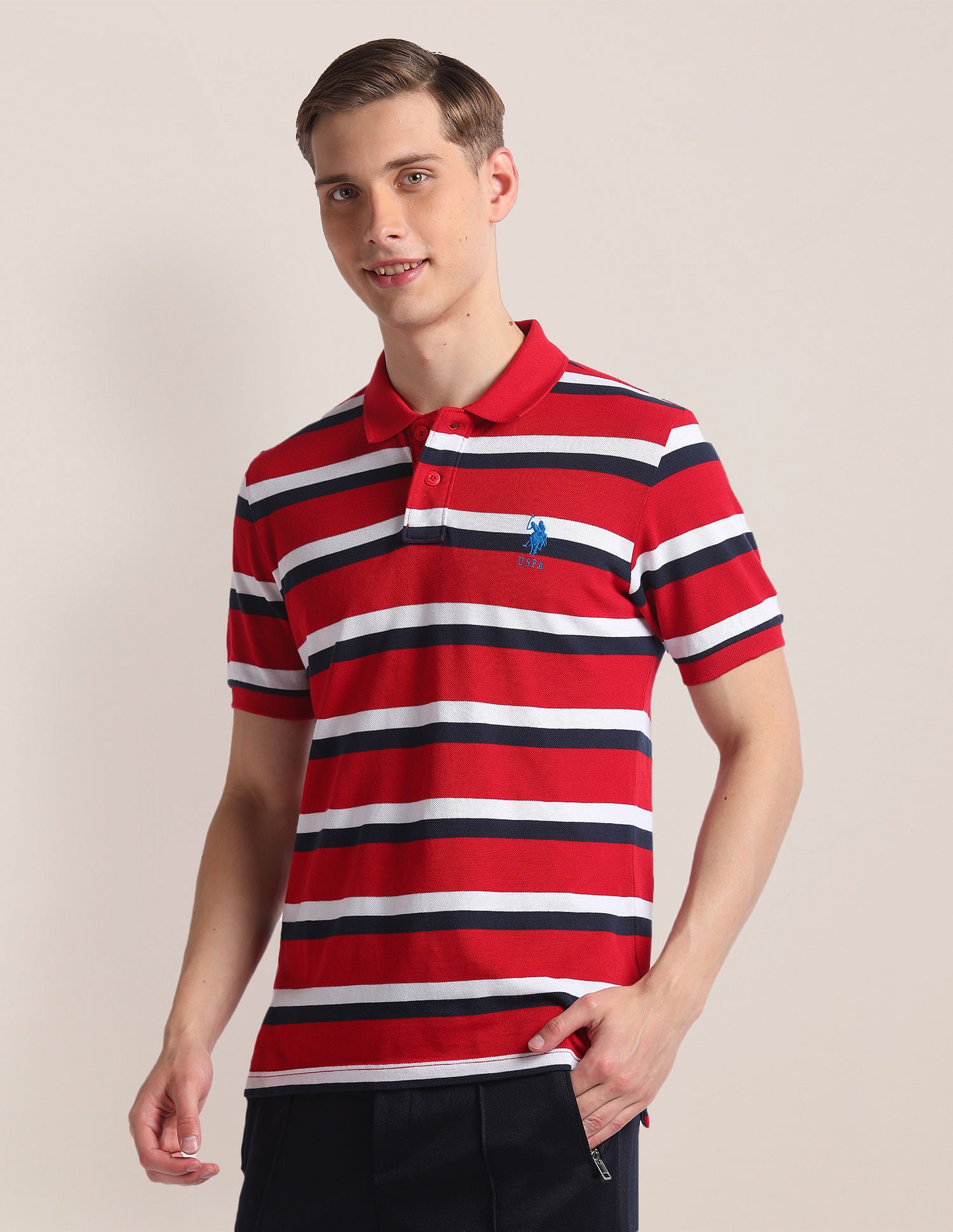 Horizontal Stripe Cotton Polo Shirt Red - U.S. Polo Assn. India | Large