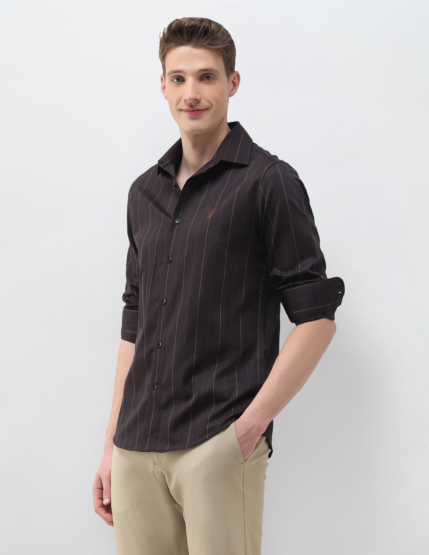 Satin Vertical Striped Shirt Choco - U.S. Polo Assn. India | Large