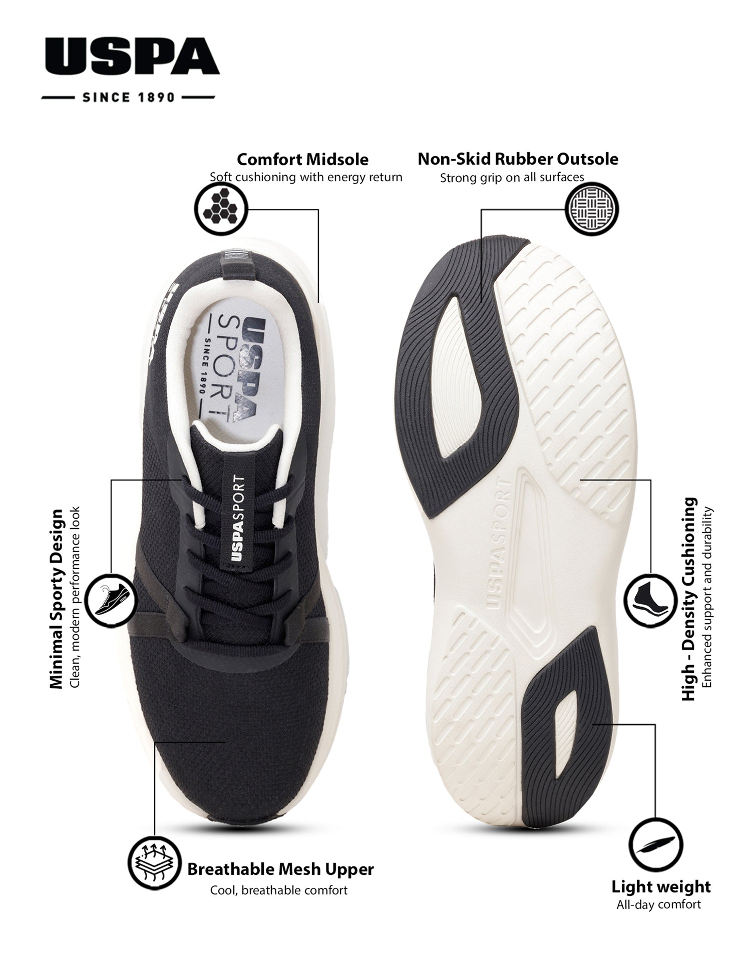 Men Black Ryder Uspa Sport Sneakers Black - U.S. Polo Assn. India | Large