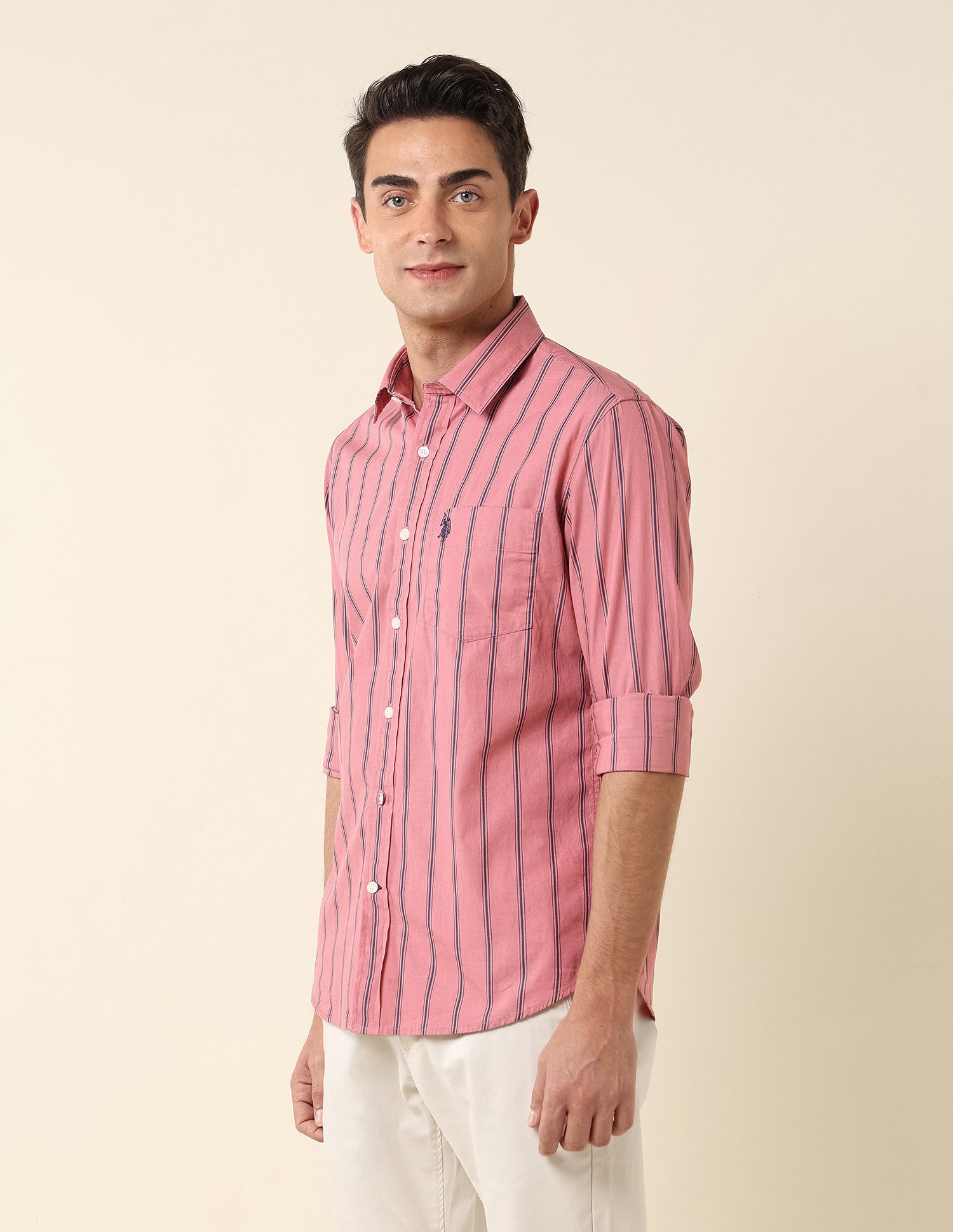 Poplin Vertical Striped Shirt Dark Pink - U.S. Polo Assn. India | Large
