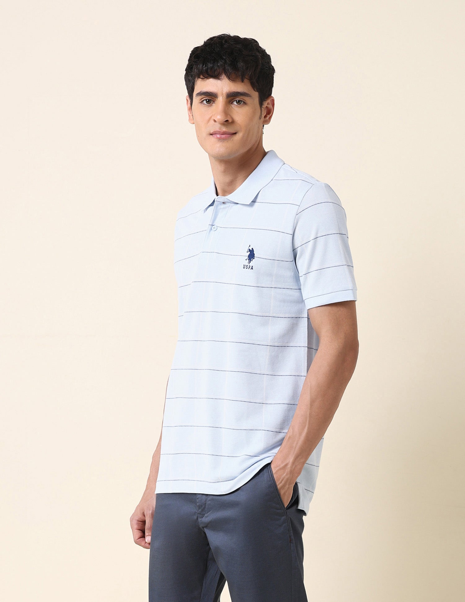 All Over Printed Classic Polo Shirt Light Blue - U.S. Polo Assn. India | Large