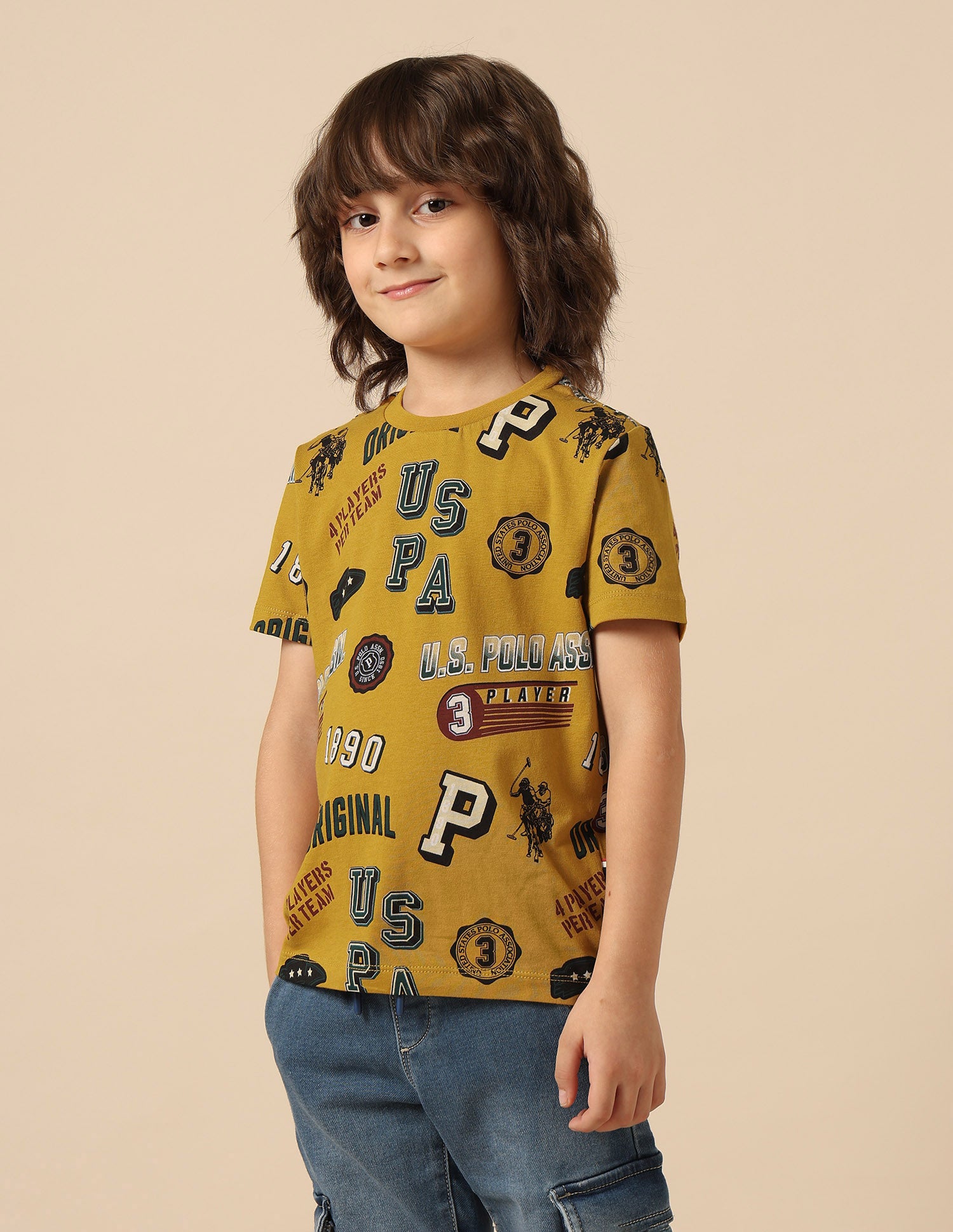 Boys Graphic Printed Pure Cotton T Shirt Yellow - U.S. POLO ASSN. | Large