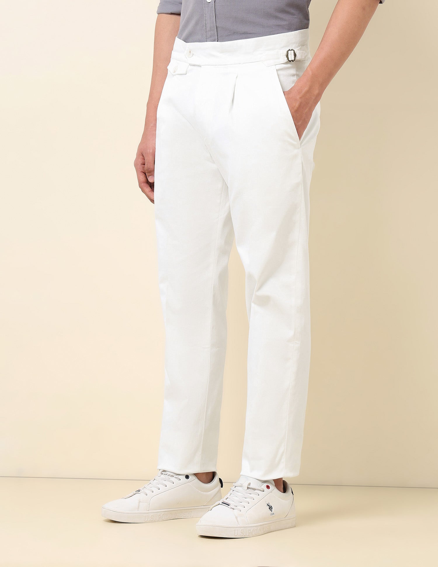 Riley Straight Fit Pacho Trousers White - U.S. Polo Assn. India | Large