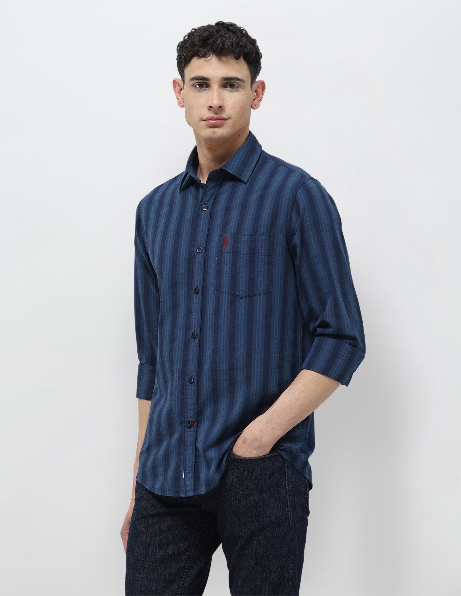 Seersucker Tailored Fit Shirt Blue - U.S. Polo Assn. India | Large