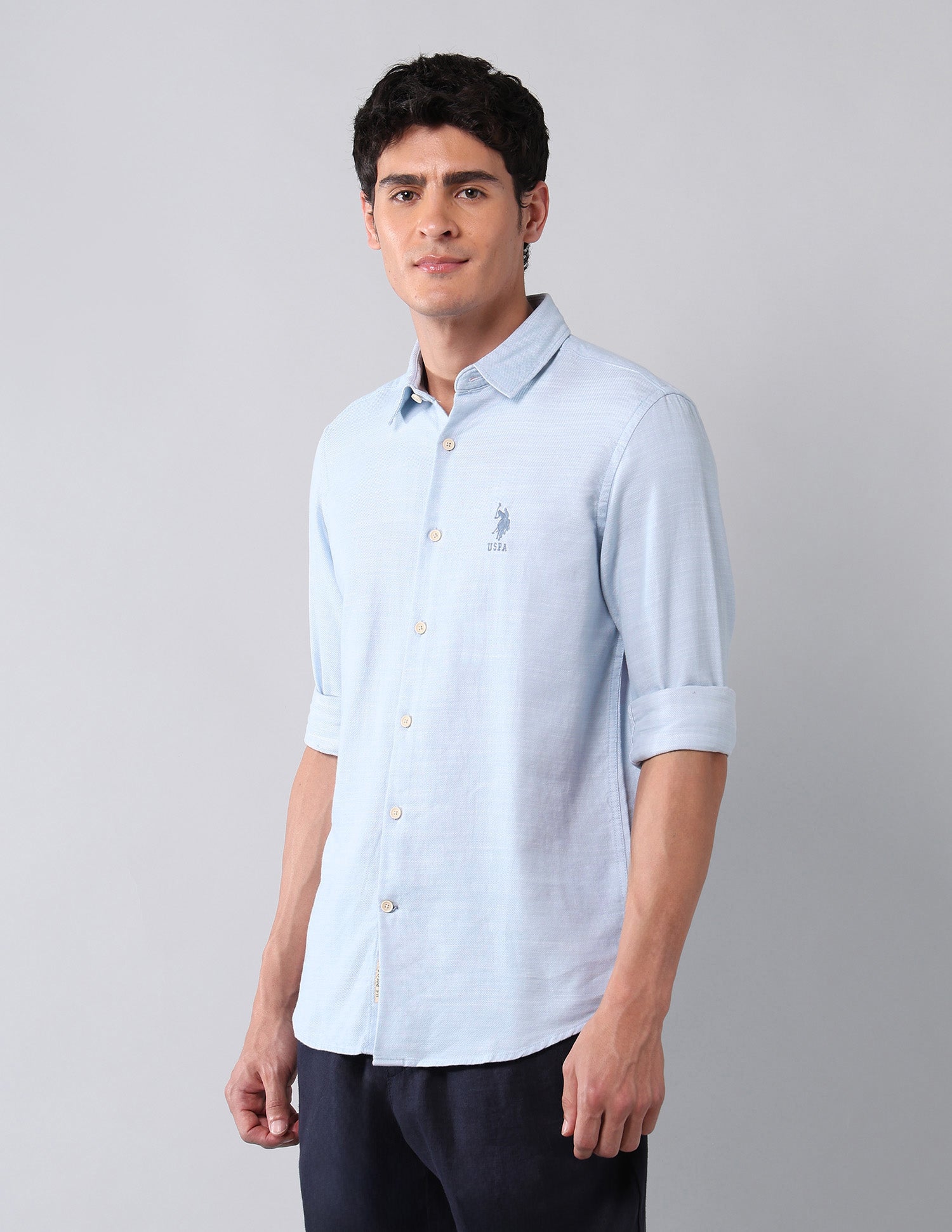 All-Over Printed Pure Cotton Shirt Light Blue - U.S. Polo Assn. India | Large
