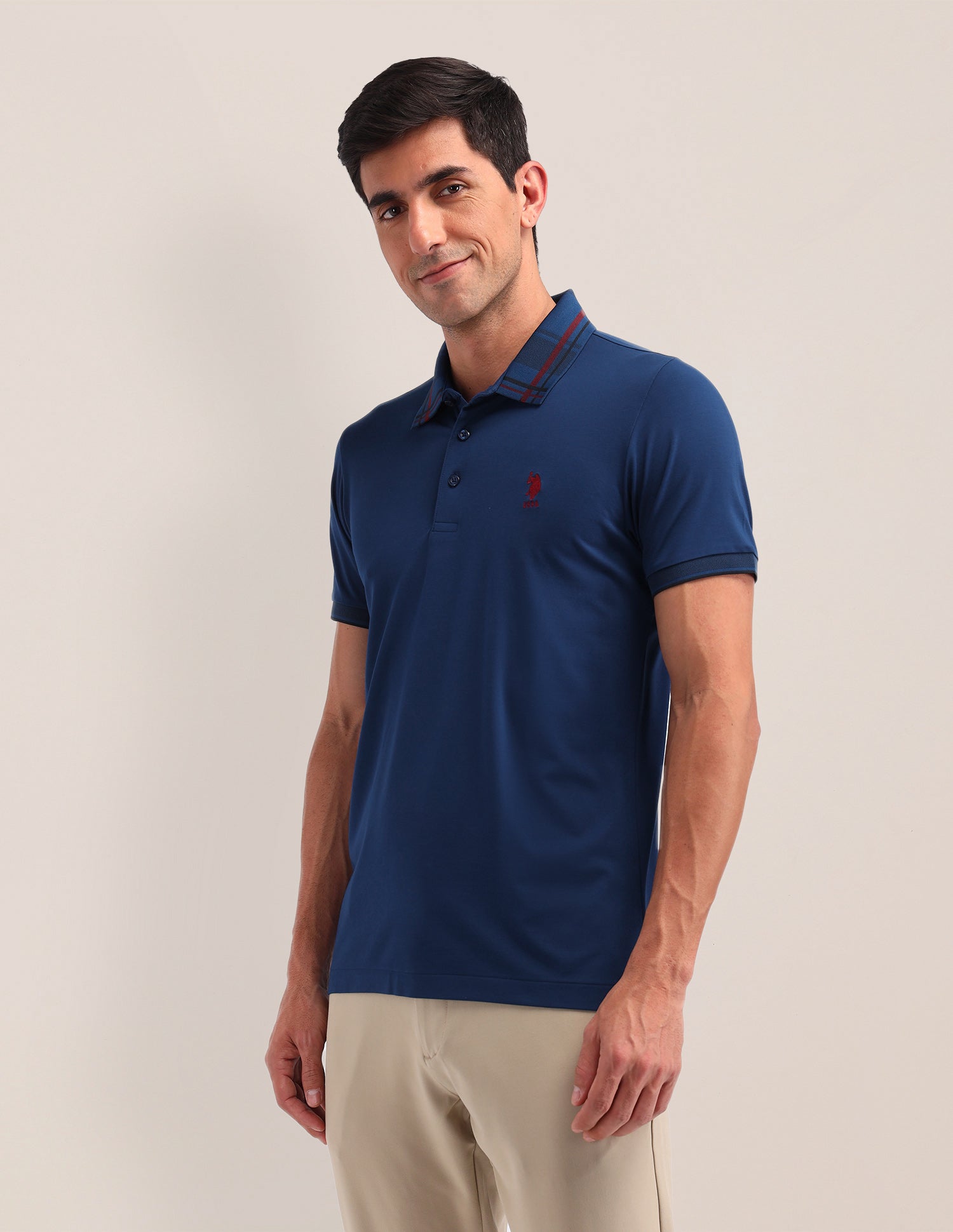 Solid Slim Fit Polo Shirt Blue - U.S. Polo Assn. India | Large
