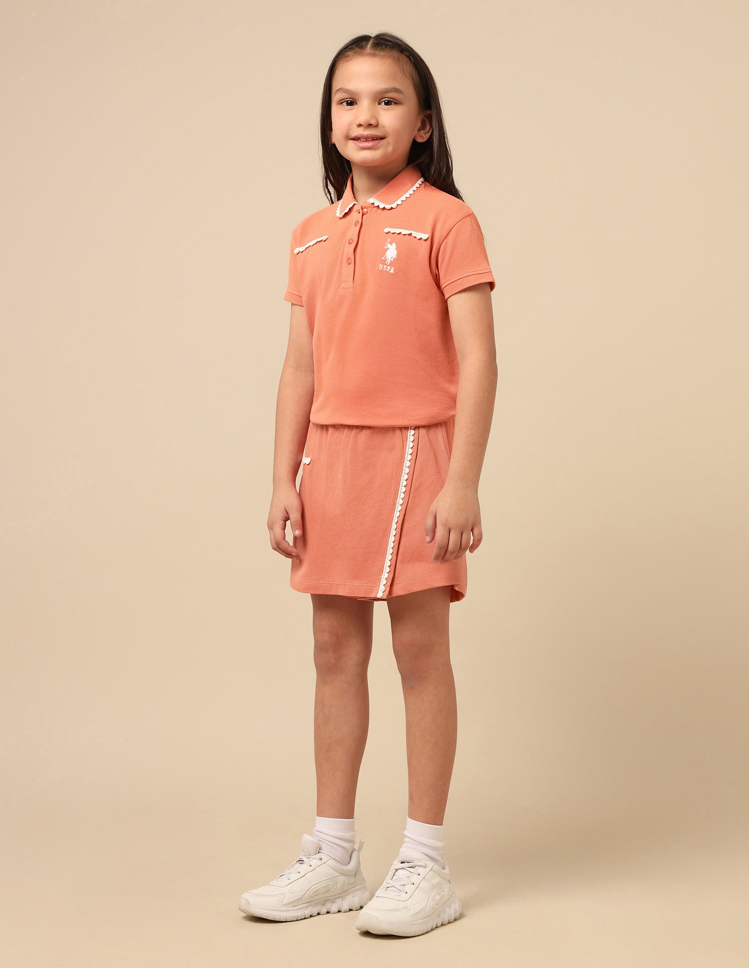 Girls Solid Lace Trim Skort Rust - U.S. POLO ASSN. | Large