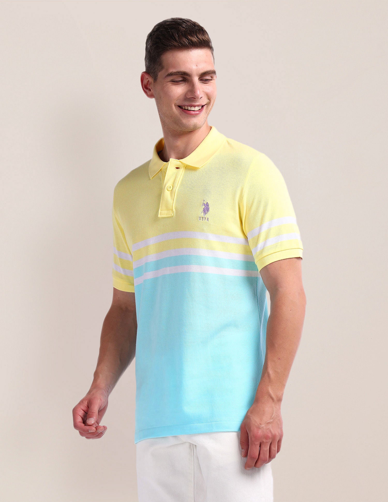 Colour Block Slim Polo Shirt Blue - U.S. Polo Assn. India | Large