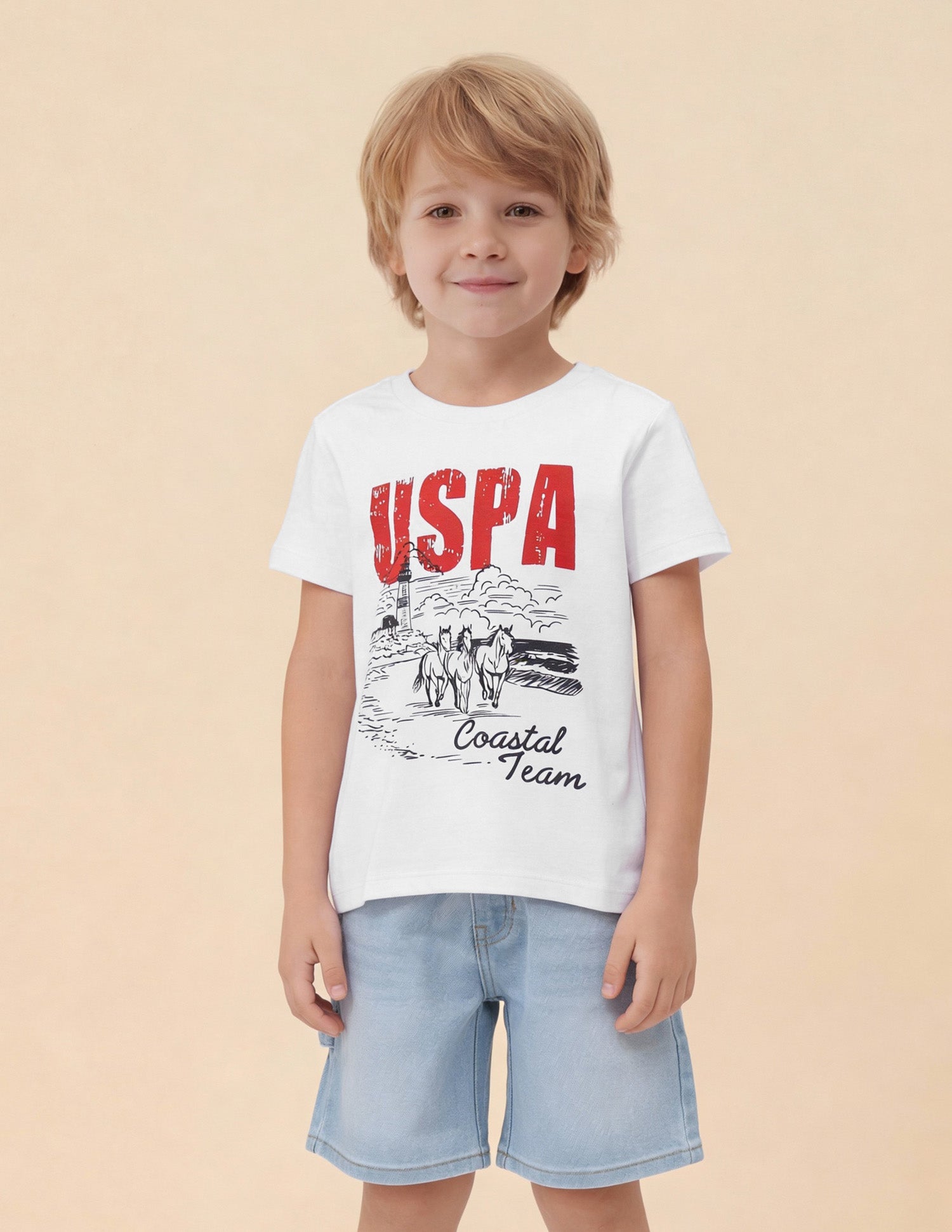 Boys Graphic Brand Printed Regular Fit T-Shirt White - U.S. Polo Assn. India | Large