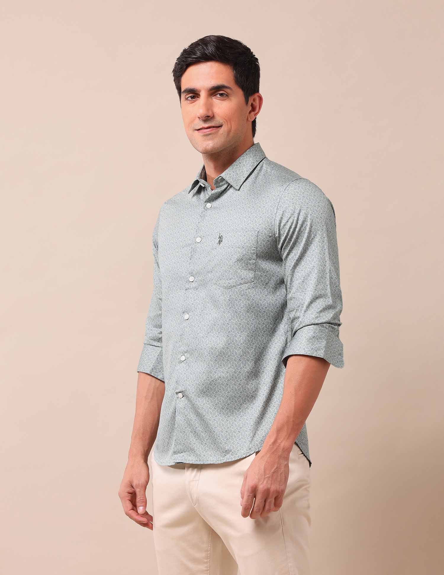 Tailored Fit Floral Printed Shirt Green - U.S. Polo Assn. India | Large