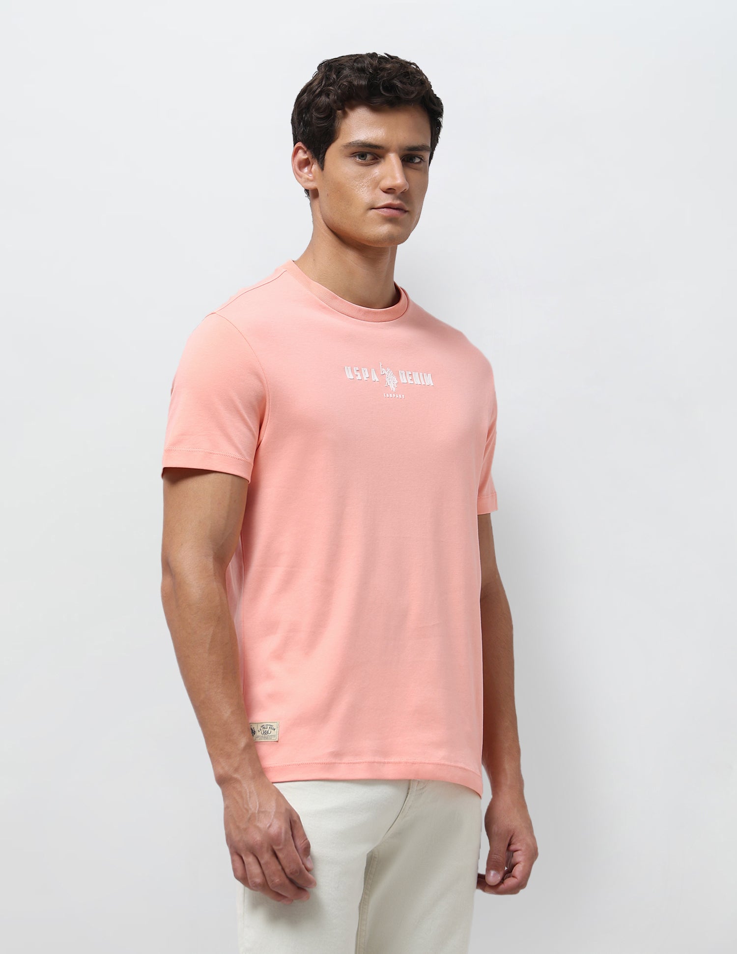 Solid Slim Fit T-Shirt Peach - U.S. Polo Assn. India | Large