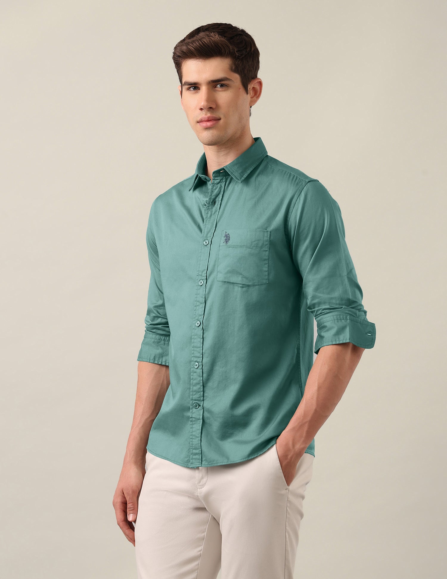 Twill Tailored Fit Shirt Teal - U.S. Polo Assn. India | Large