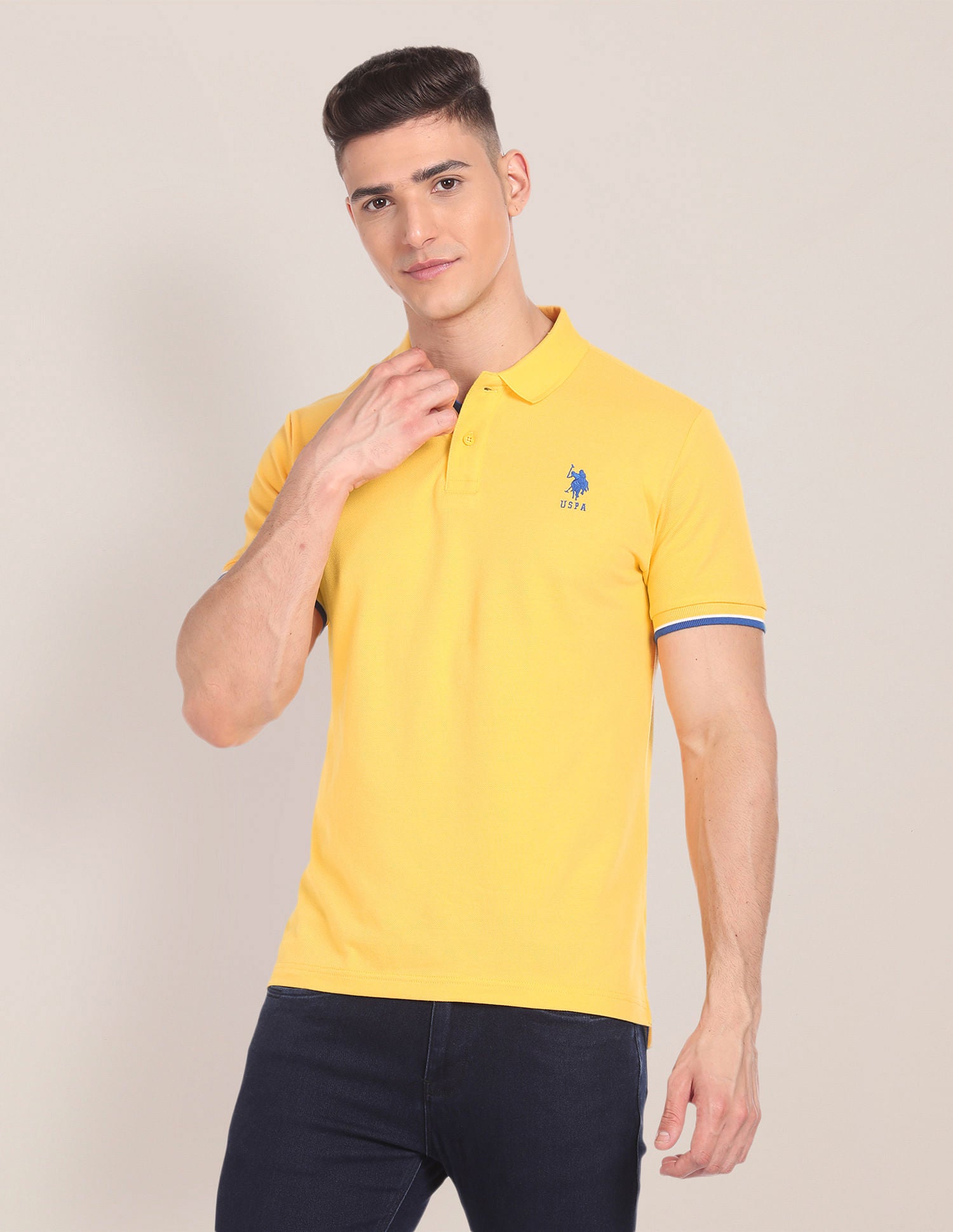 Tipped Collar Slim Fit Polo Shirt Yellow - U.S. POLO ASSN. | Large