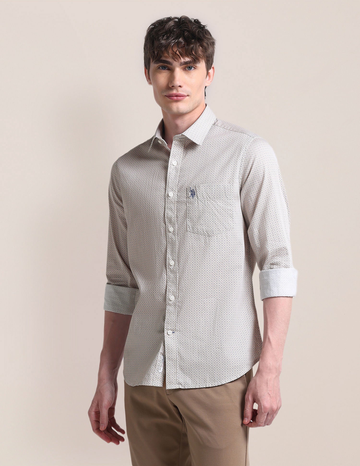 Cutaway Collar Cotton Shirt Grey - U.S. Polo Assn. India | Large