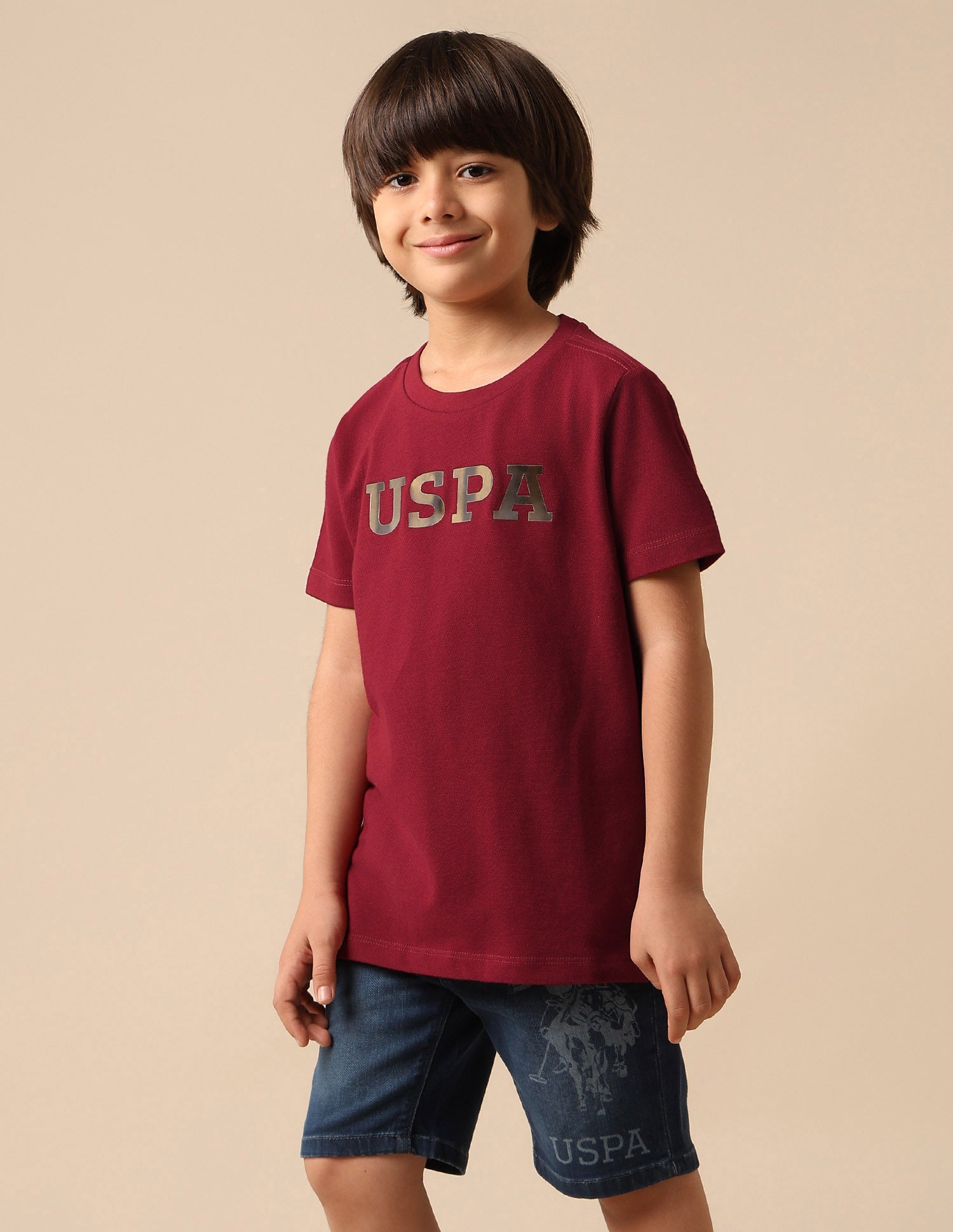 Boys Brand Embossed Pure Cotton T Shirt Dark Red - U.S. POLO ASSN. | Large