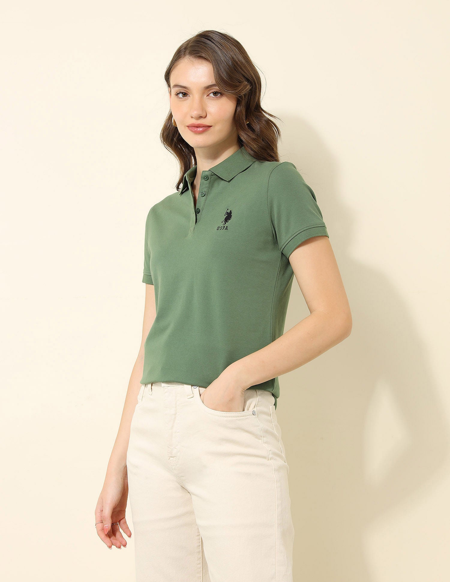 Regular Fit Solid Polo Shirt Light Olive - U.S. POLO ASSN. | Large