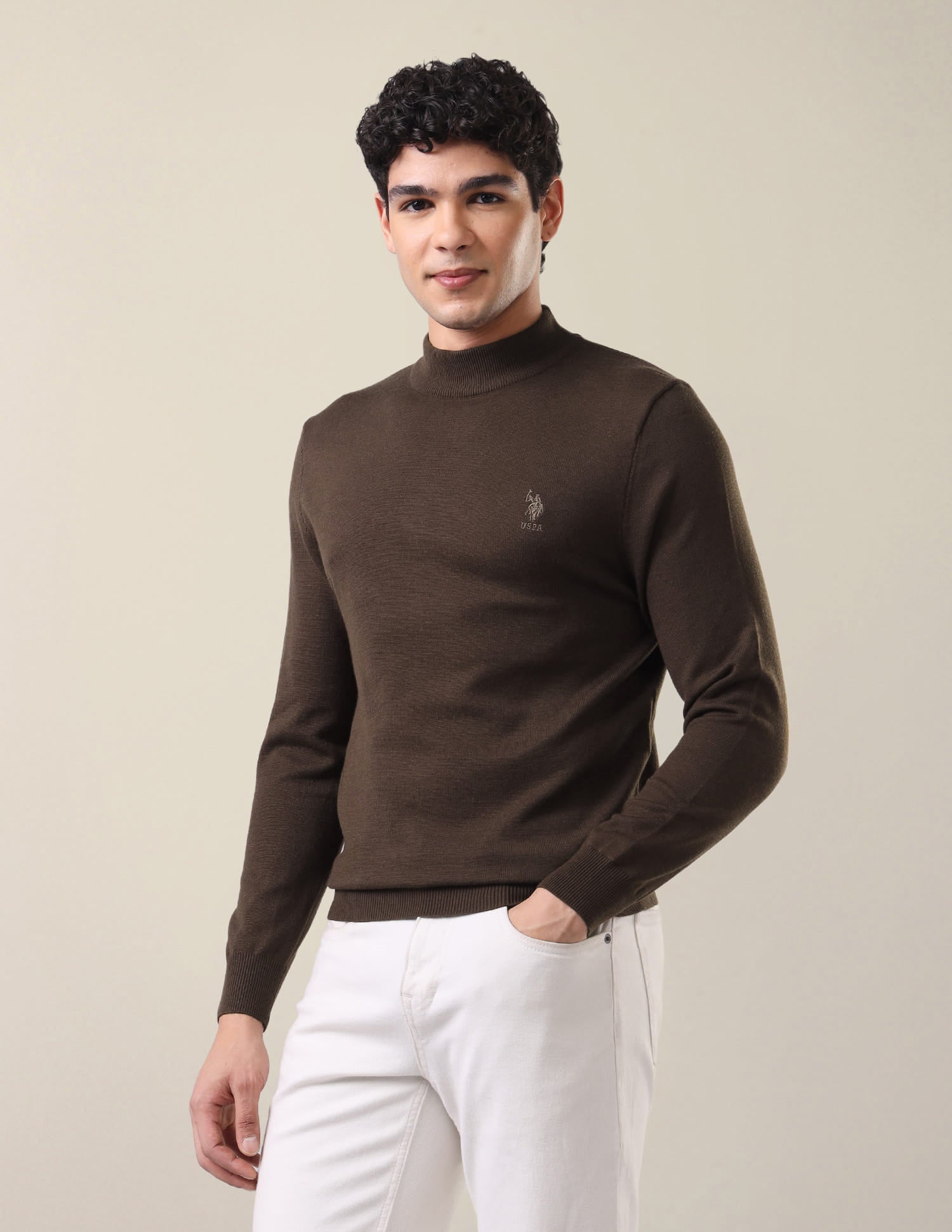 Mock Neck Regular Fit Sweater Dark Brown - U.S. Polo Assn. India | Large