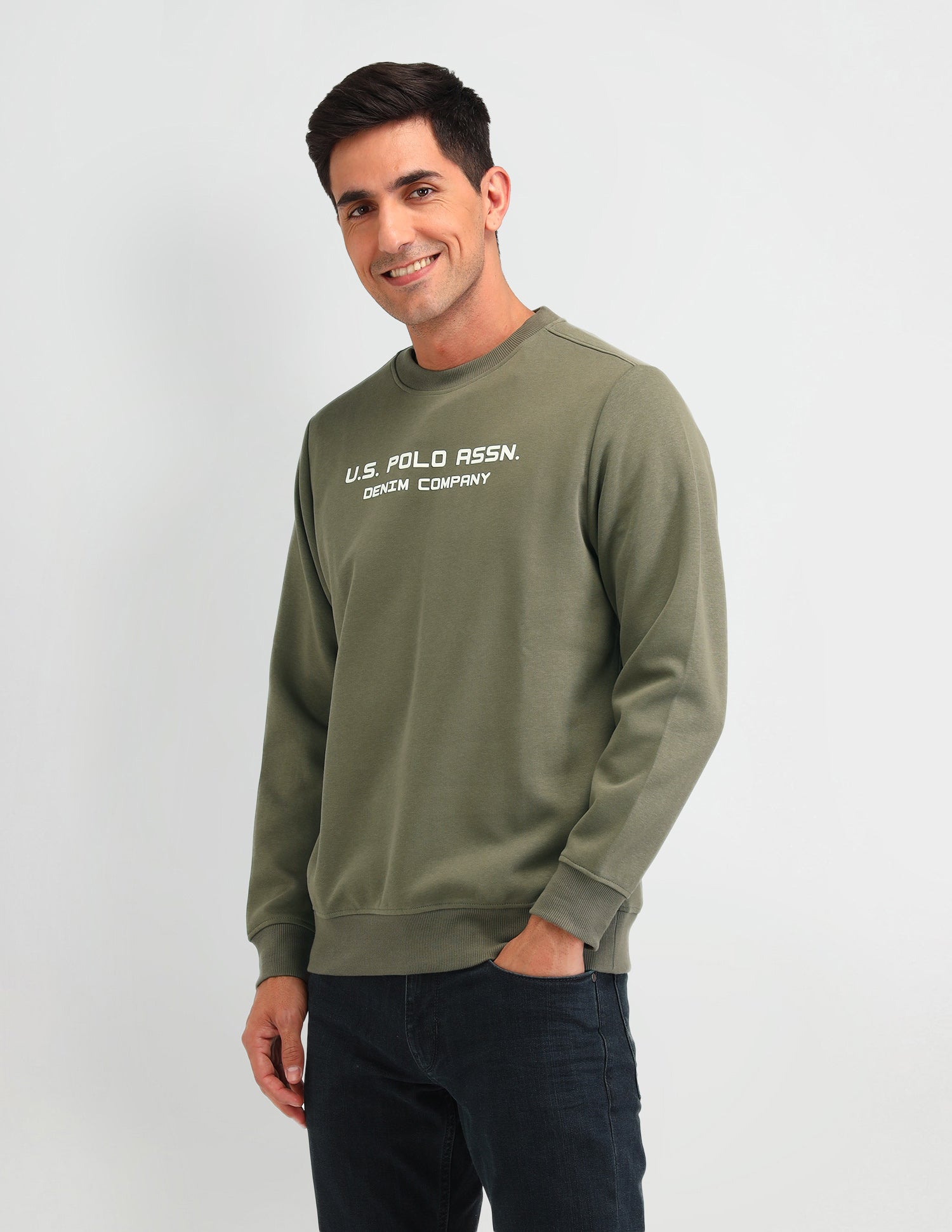 Brand Printed Regular Fit Sweatshirt Smoky Olive - U.S. POLO ASSN. | Large