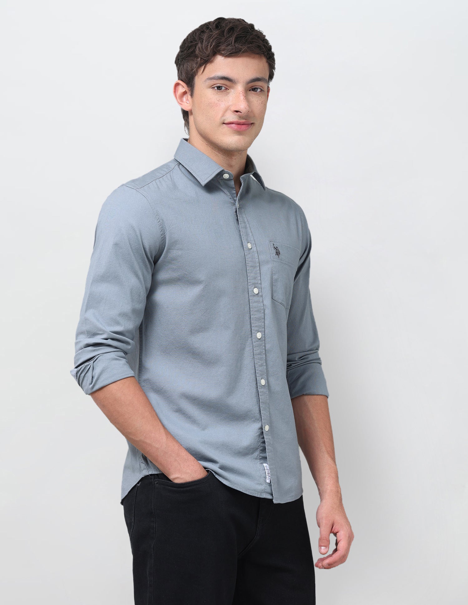 Tailored Fit Oxford Shirt Light Grey - U.S. Polo Assn. India | Large