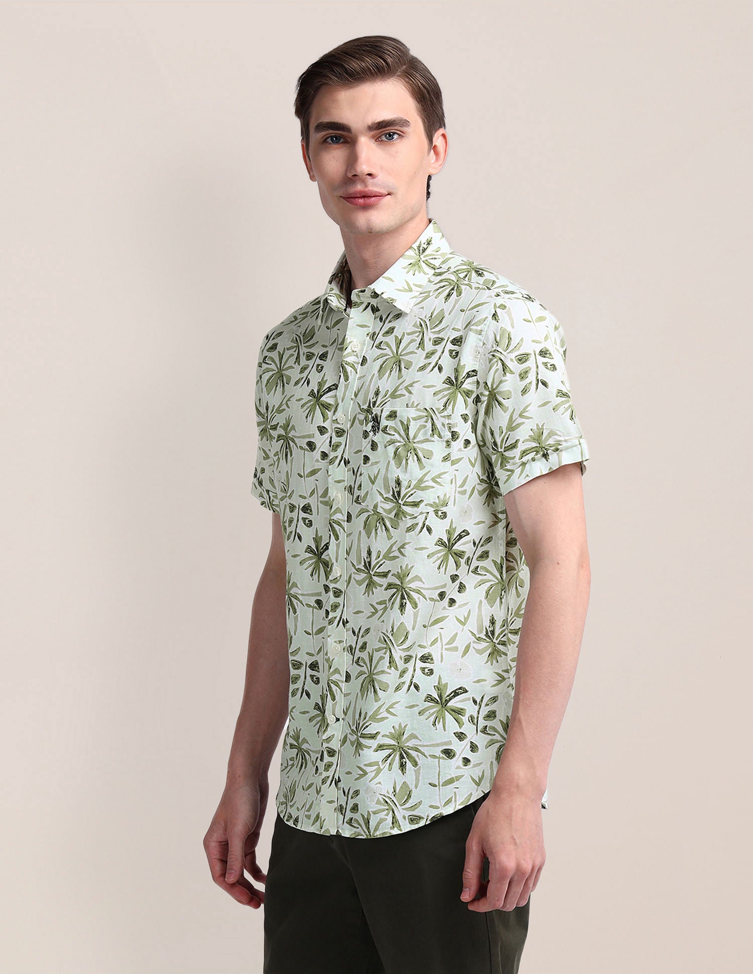 Tailored Fit Floral Shirt Light-Green - U.S. Polo Assn. India | Large
