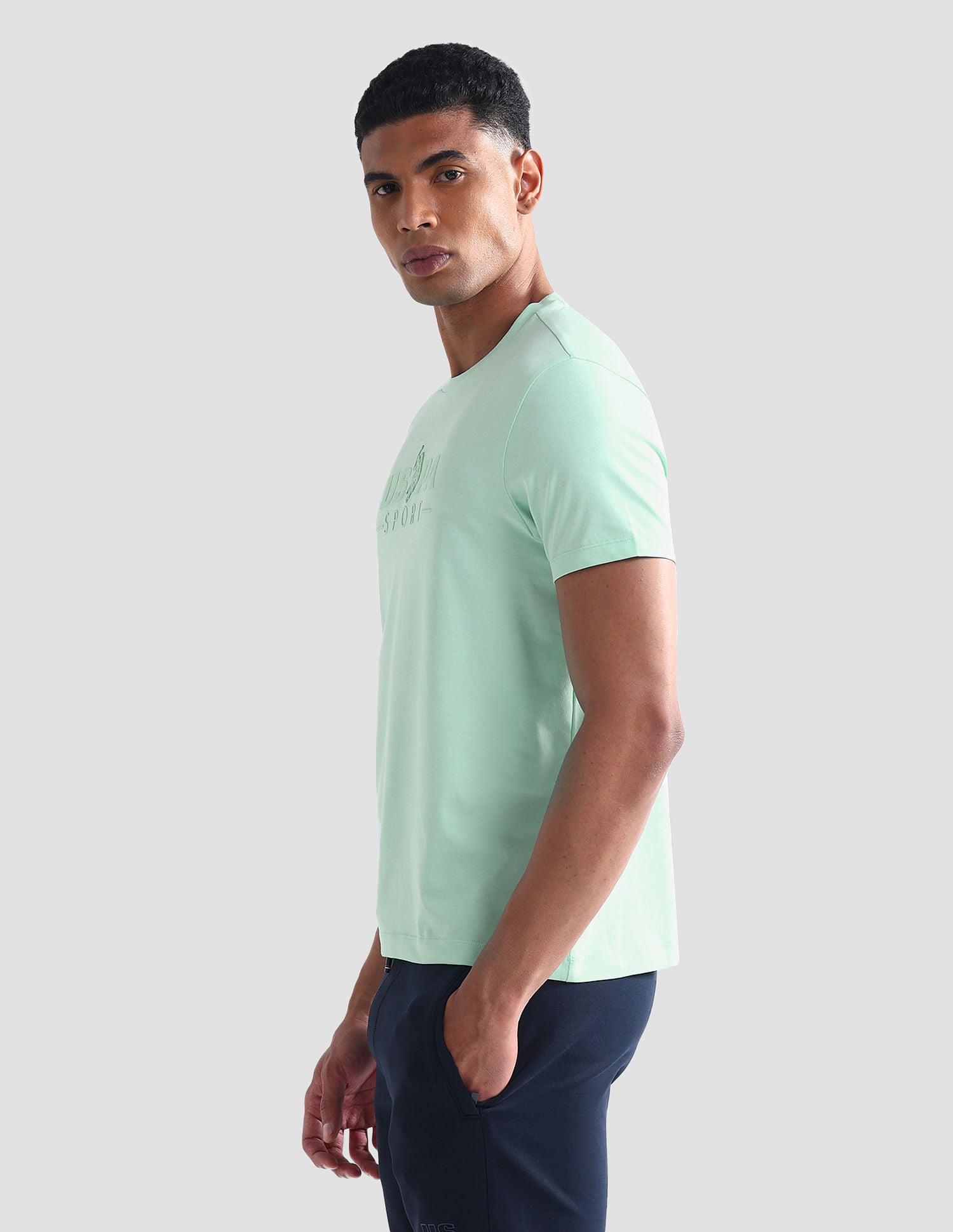 Brand Print Cotton Blend T-Shirt Green - U.S. Polo Assn. India | Large