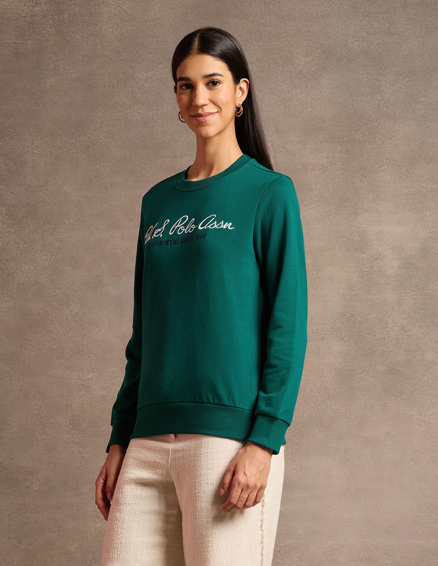 Crew Neck Brand Embroidered Sweatshirt Dark Green - U.S. POLO ASSN. | Large