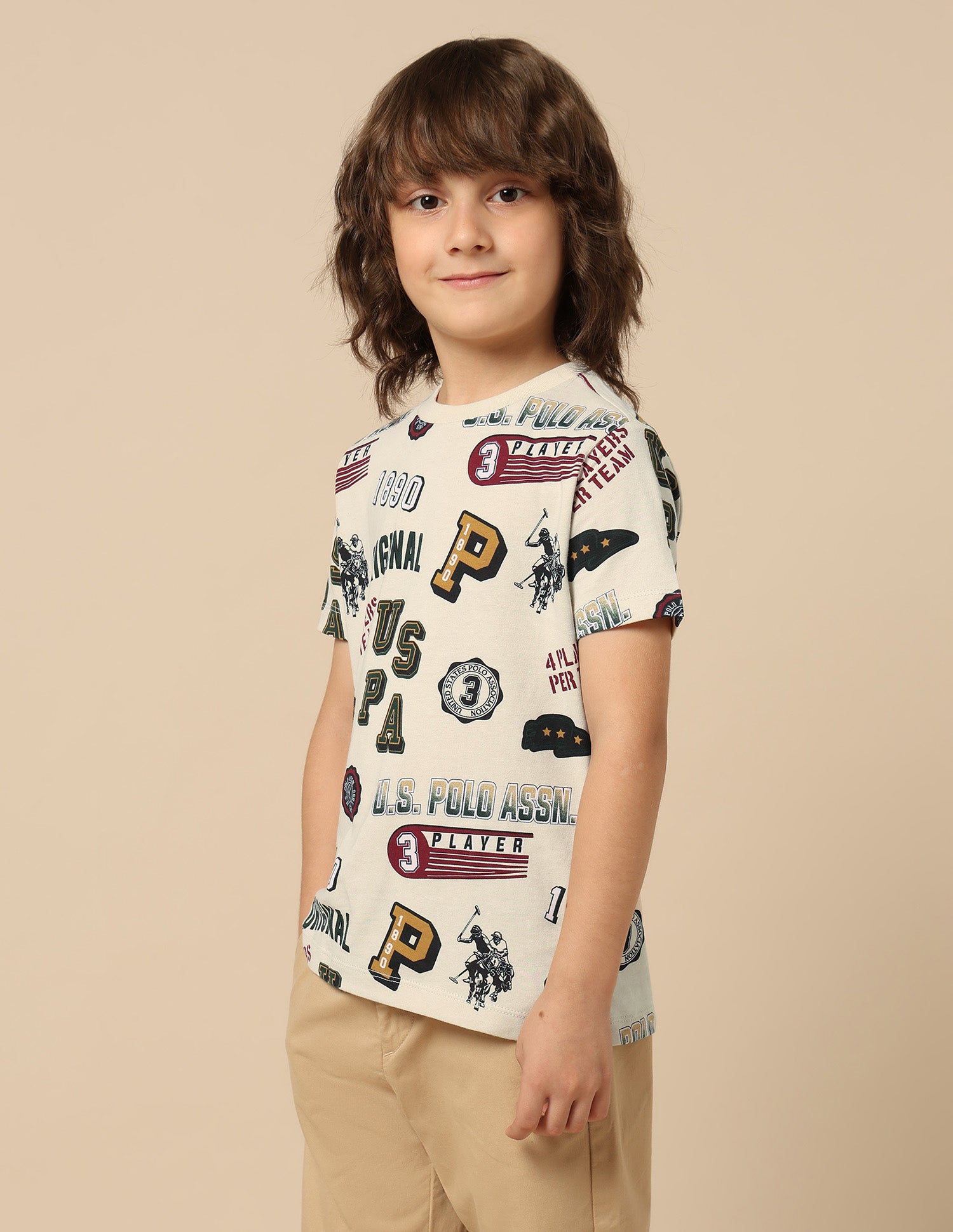 Boys Graphic Printed Pure Cotton T Shirt Ecru - U.S. POLO ASSN. | Large
