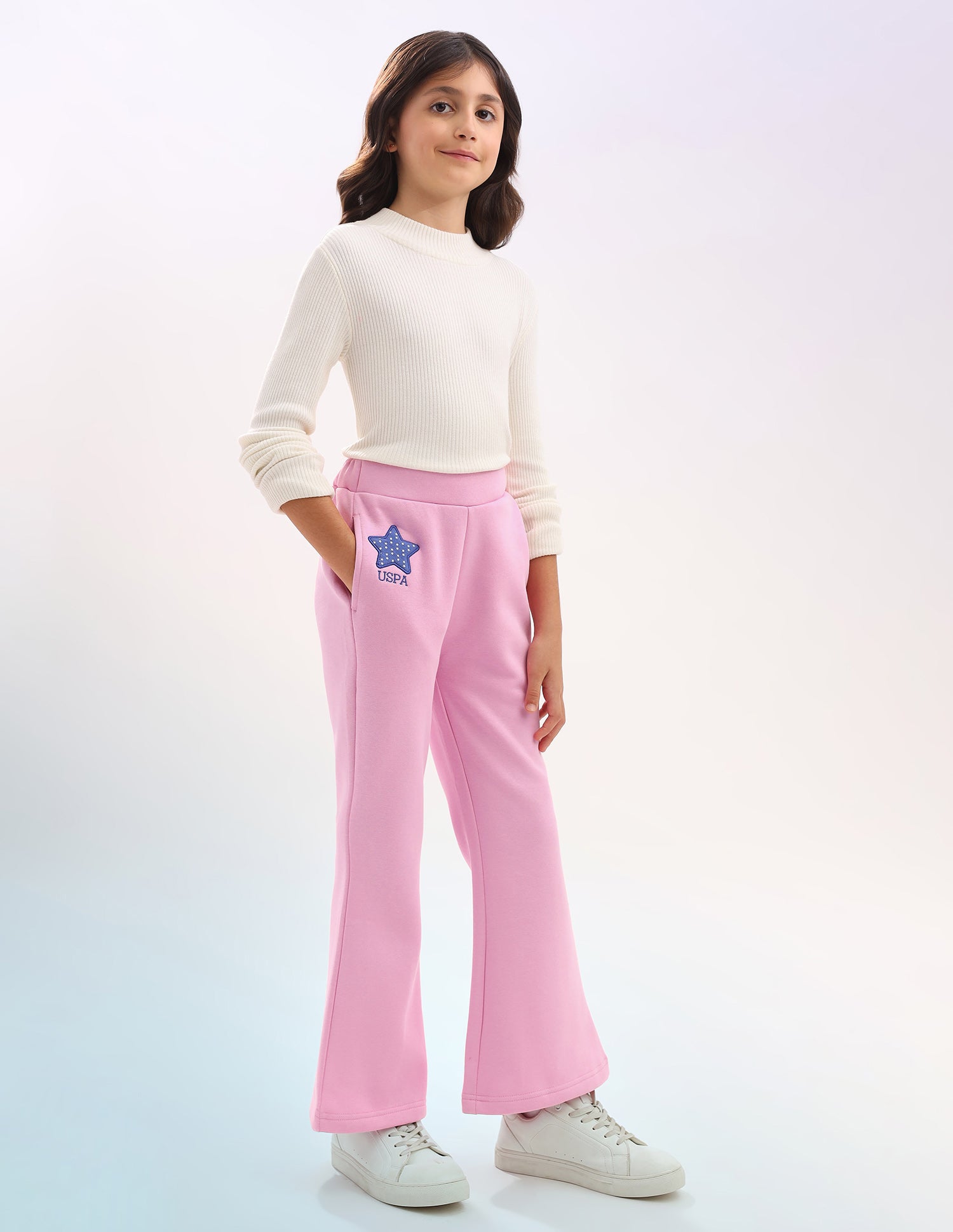 Girls Solid Regular Fit Flared Track Pants Pink - U.S. POLO ASSN. | Large