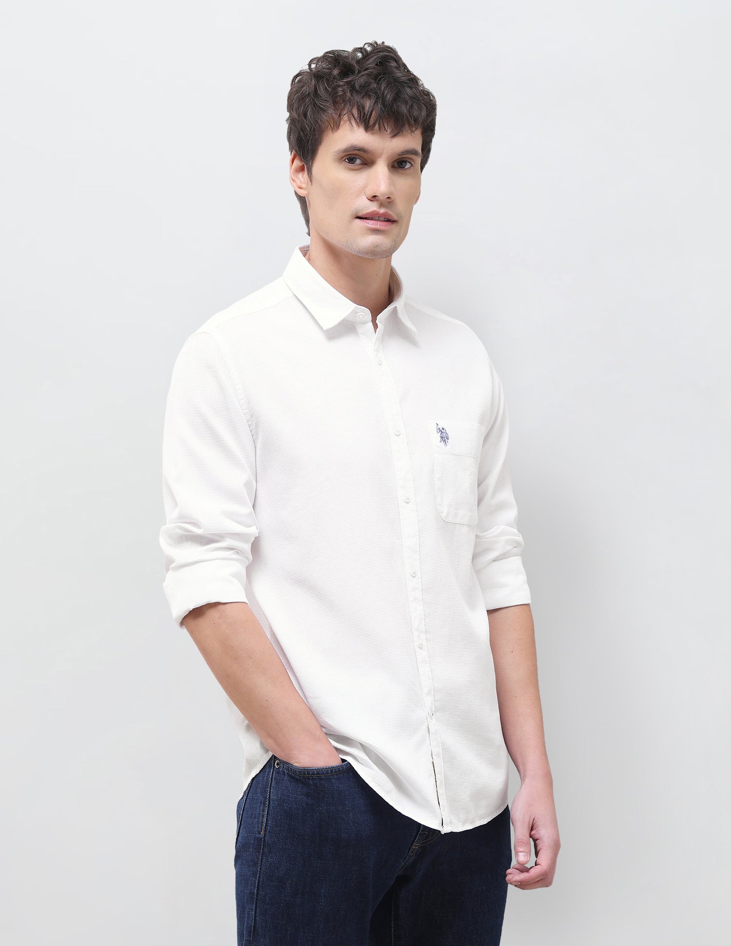 Textured Regular Fit Shirt White - U.S. Polo Assn. India | Large
