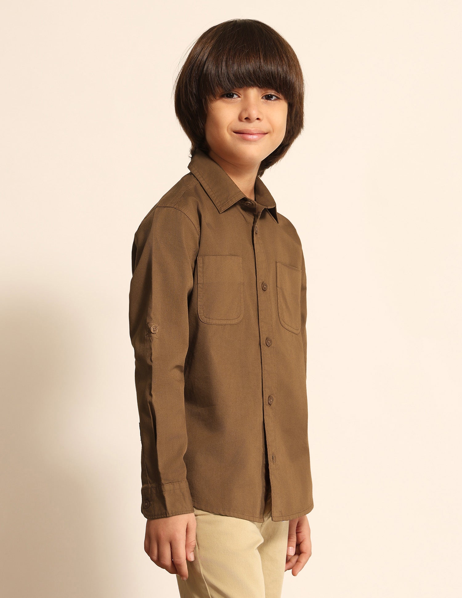 Boys Solid Regular Fit Shirt Brown - U.S. Polo Assn. India | Large