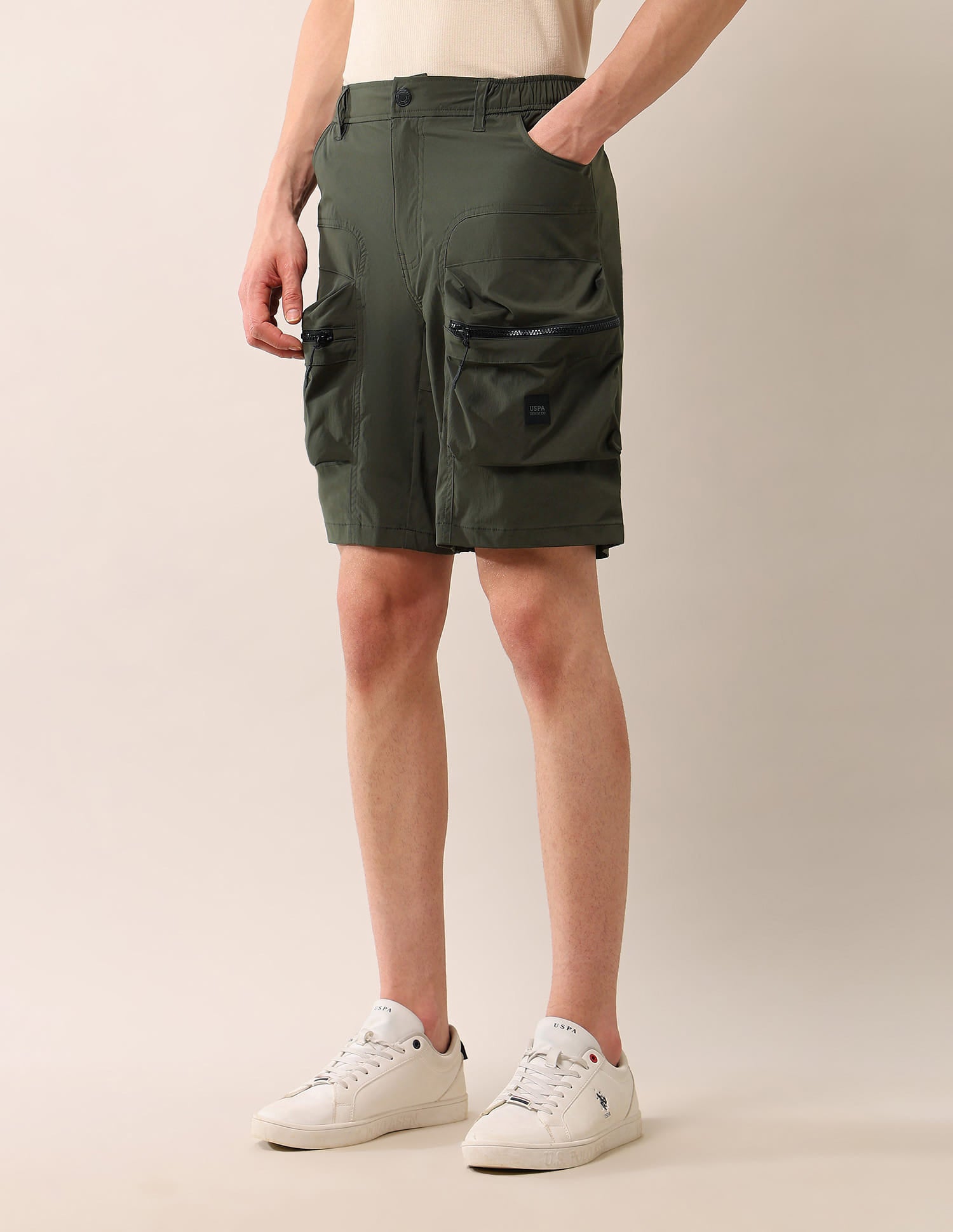 Regular Fit Solid Cargo Shorts Olive - U.S. Polo Assn. India | Large