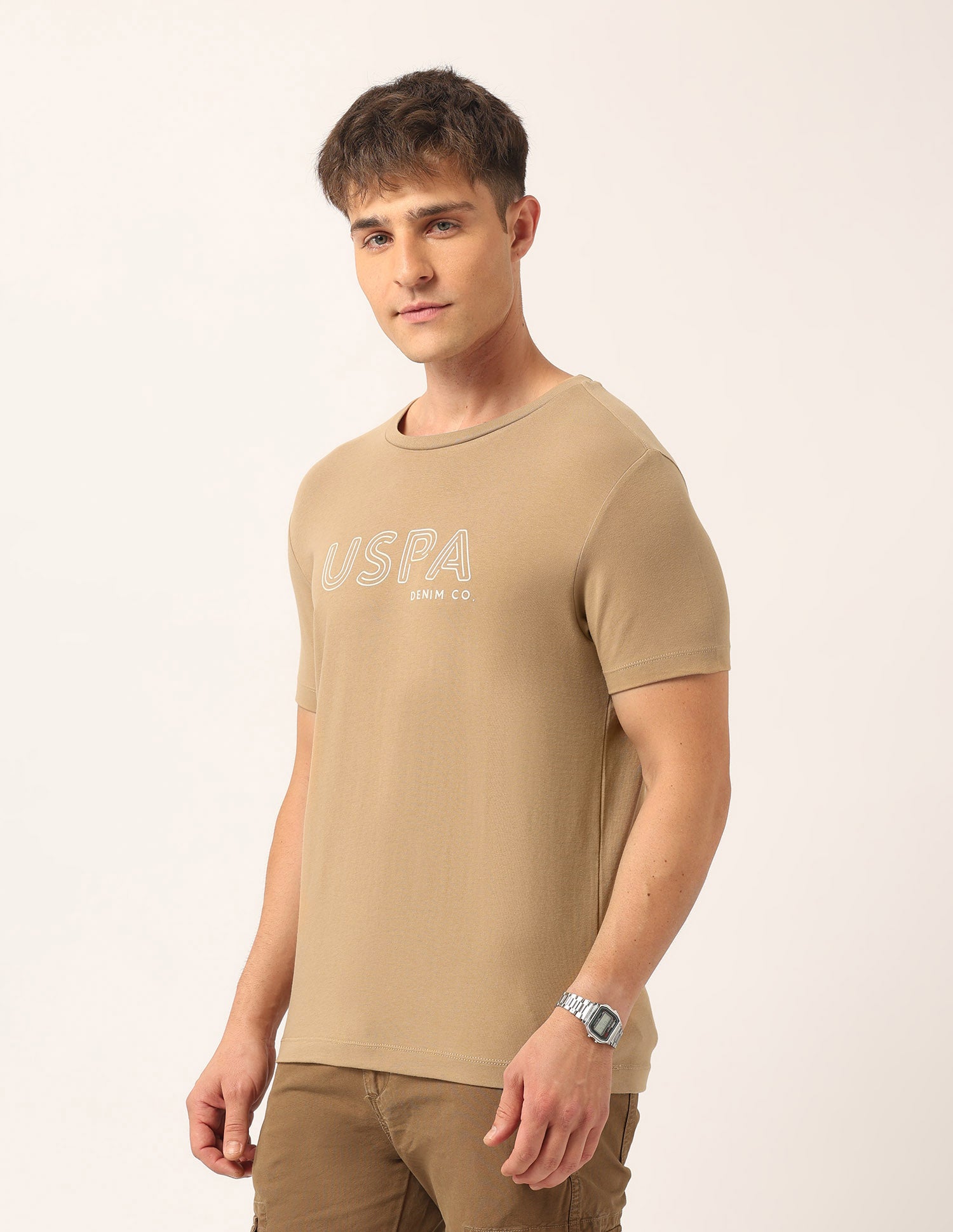 Brand Printed Muscle Fit T-Shirt Medium Khaki - U.S. Polo Assn. India | Large