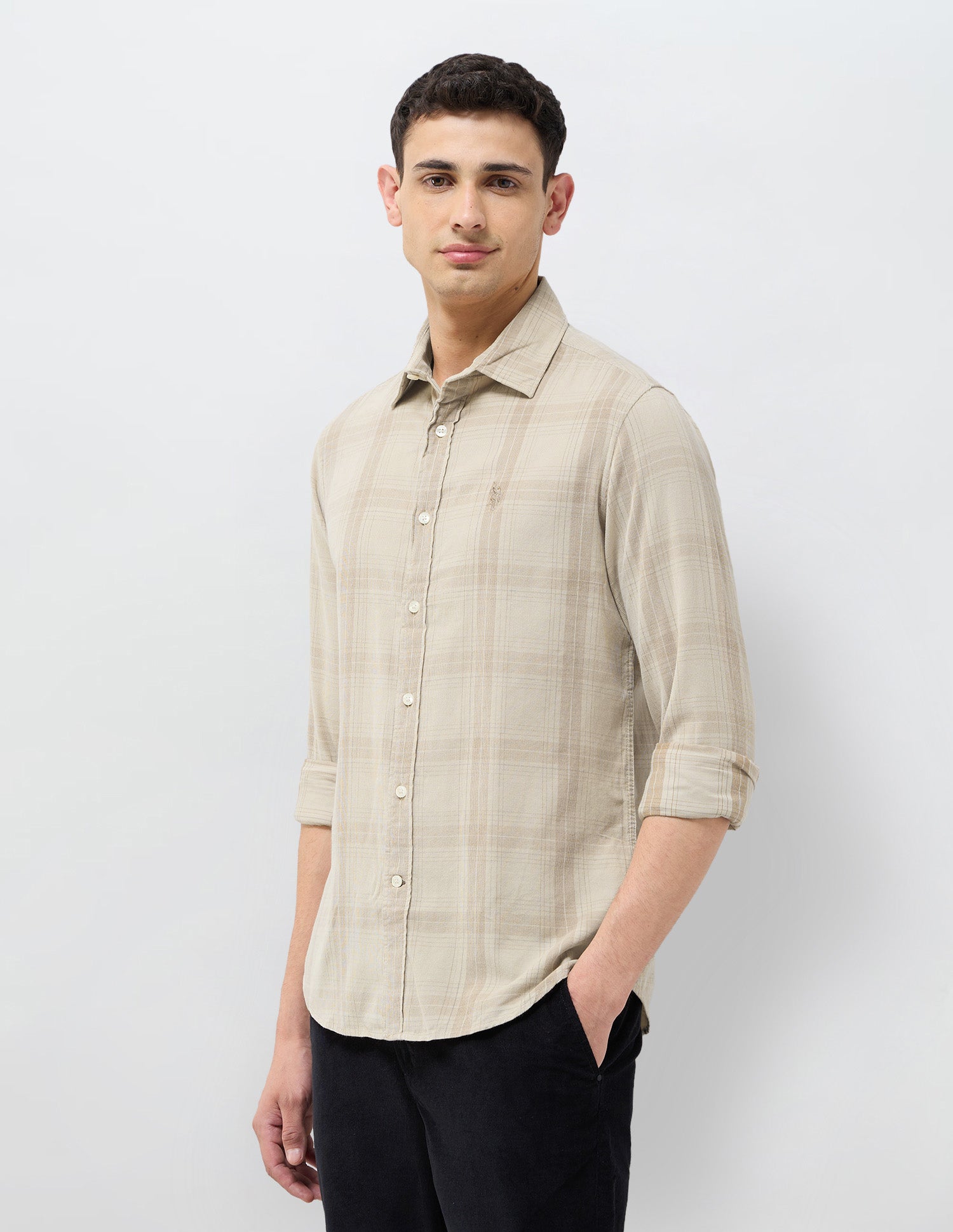 Corduroy Grid Tattersall Checked Shirt Khaki - U.S. POLO ASSN. | Large