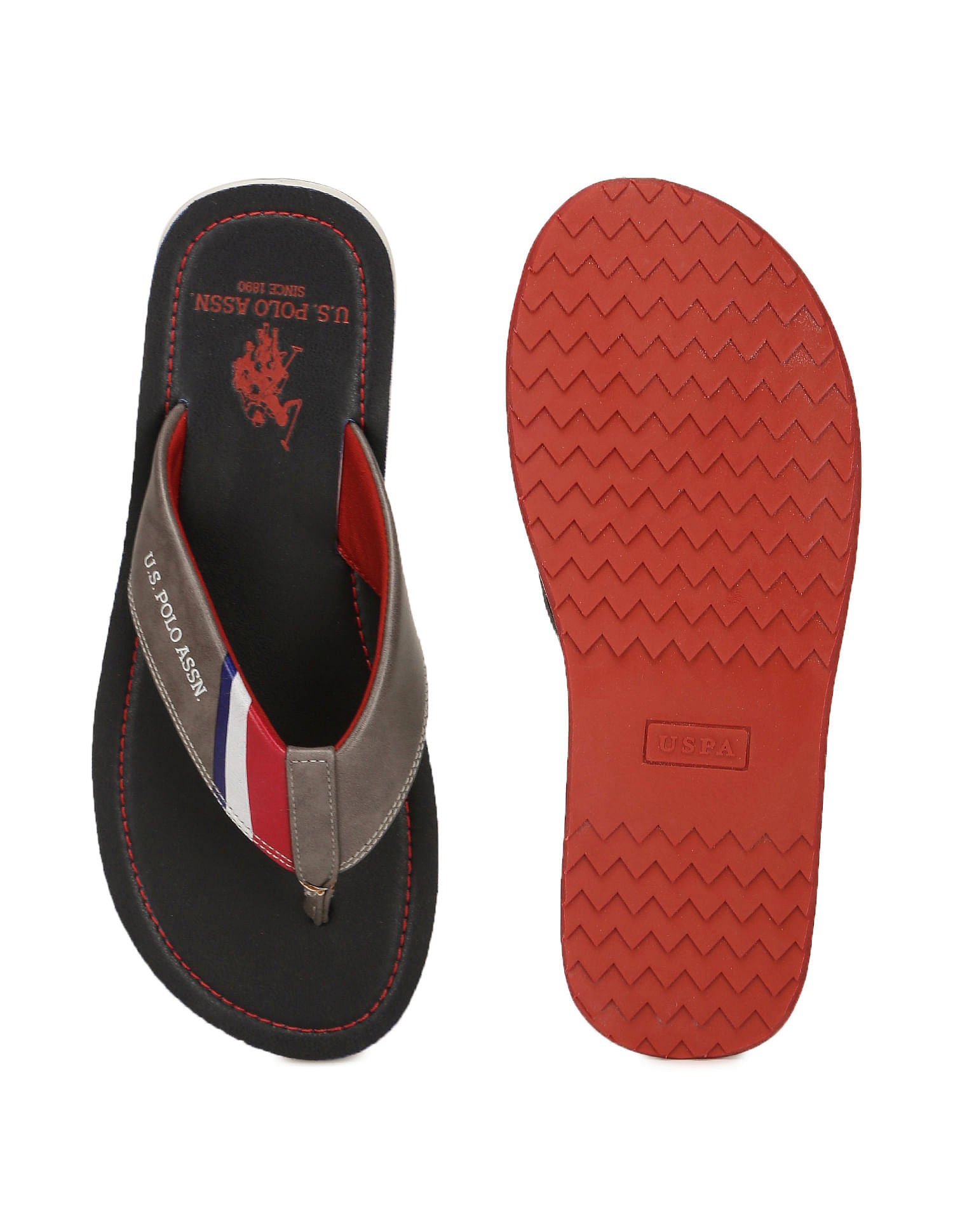 Brand Print Patt 2.0 Flip Flops Grey and Black - U.S. Polo Assn. India | Large