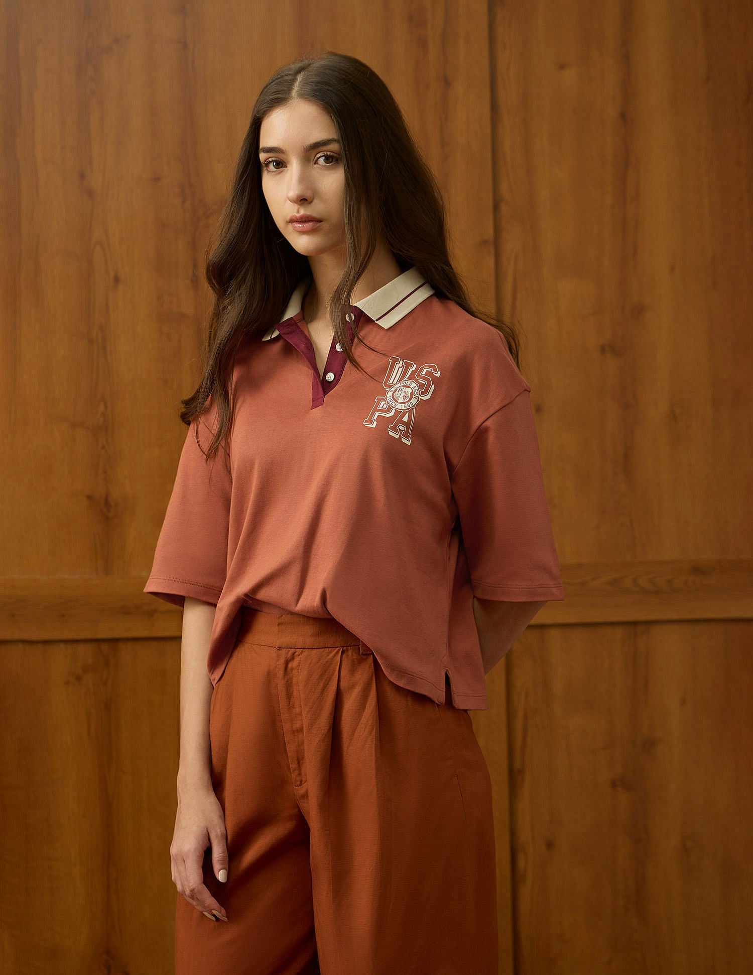 Oversized Fit Solid Polo Shirt Rust - U.S. POLO ASSN. | Large