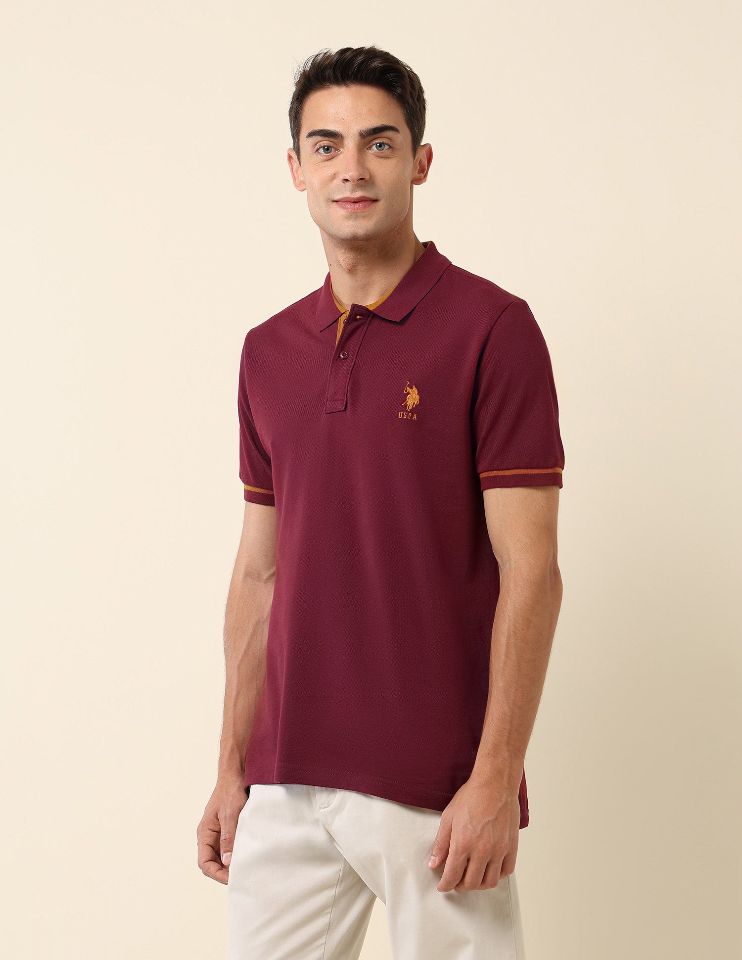 Solid Slim Fit Polo Shirt Maroon - U.S. Polo Assn. India | Large