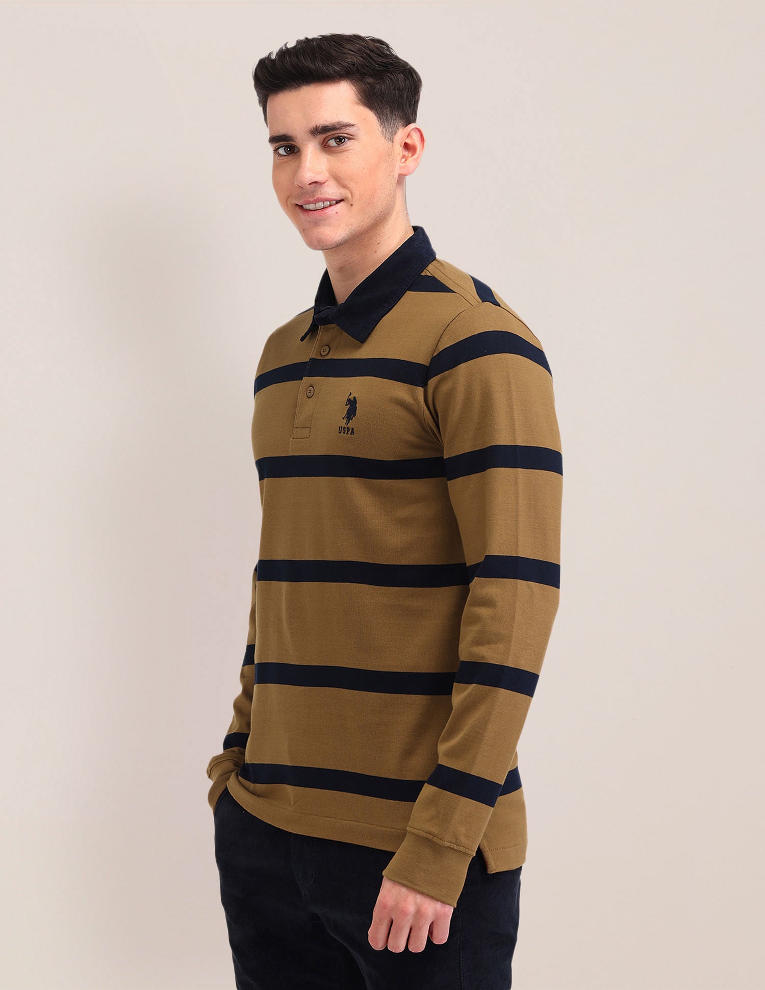 Horizontal Striped Slim Fit Polo Shirt Mustard - U.S. POLO ASSN. | Large