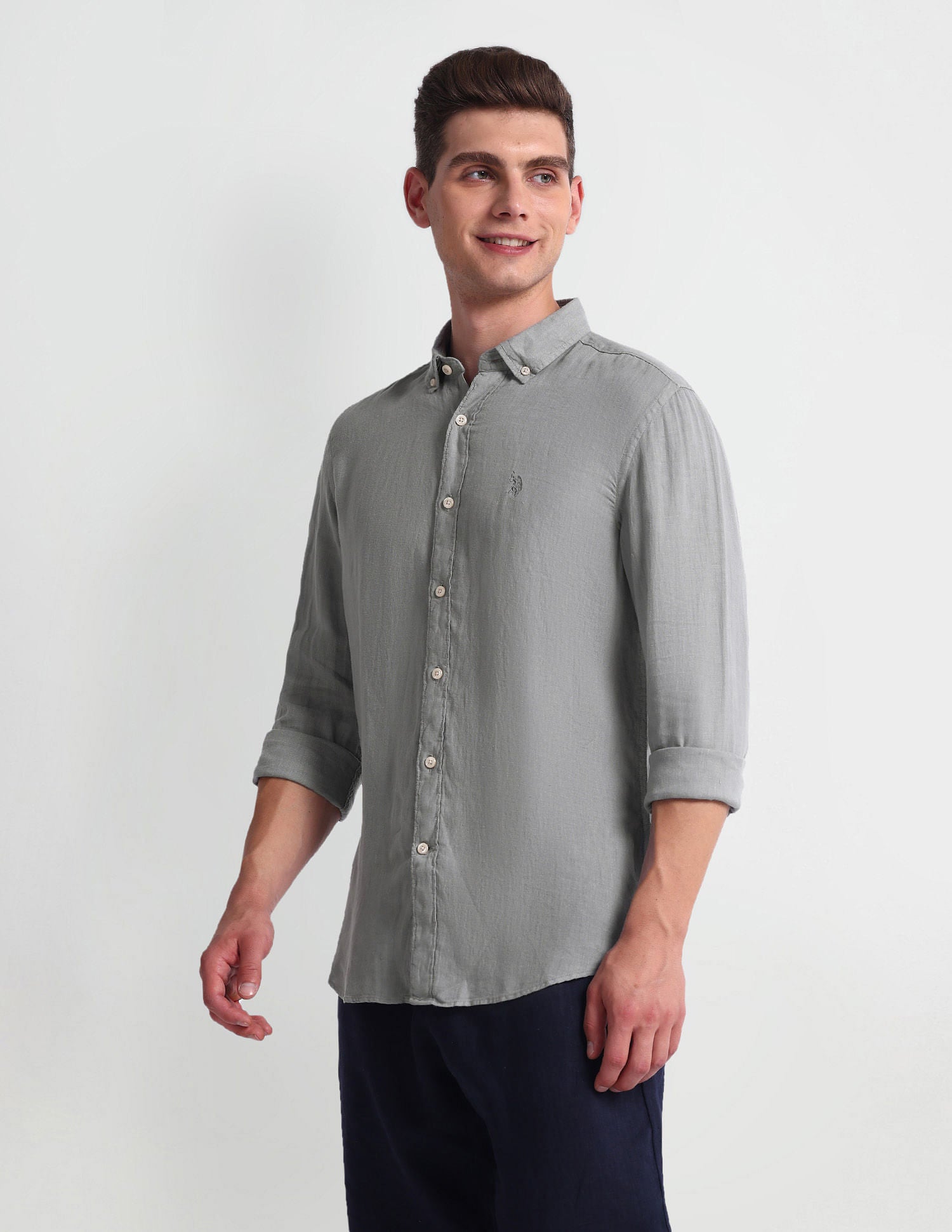 Slim Fit Solid Shirt Light Grey - U.S. Polo Assn. India | Large