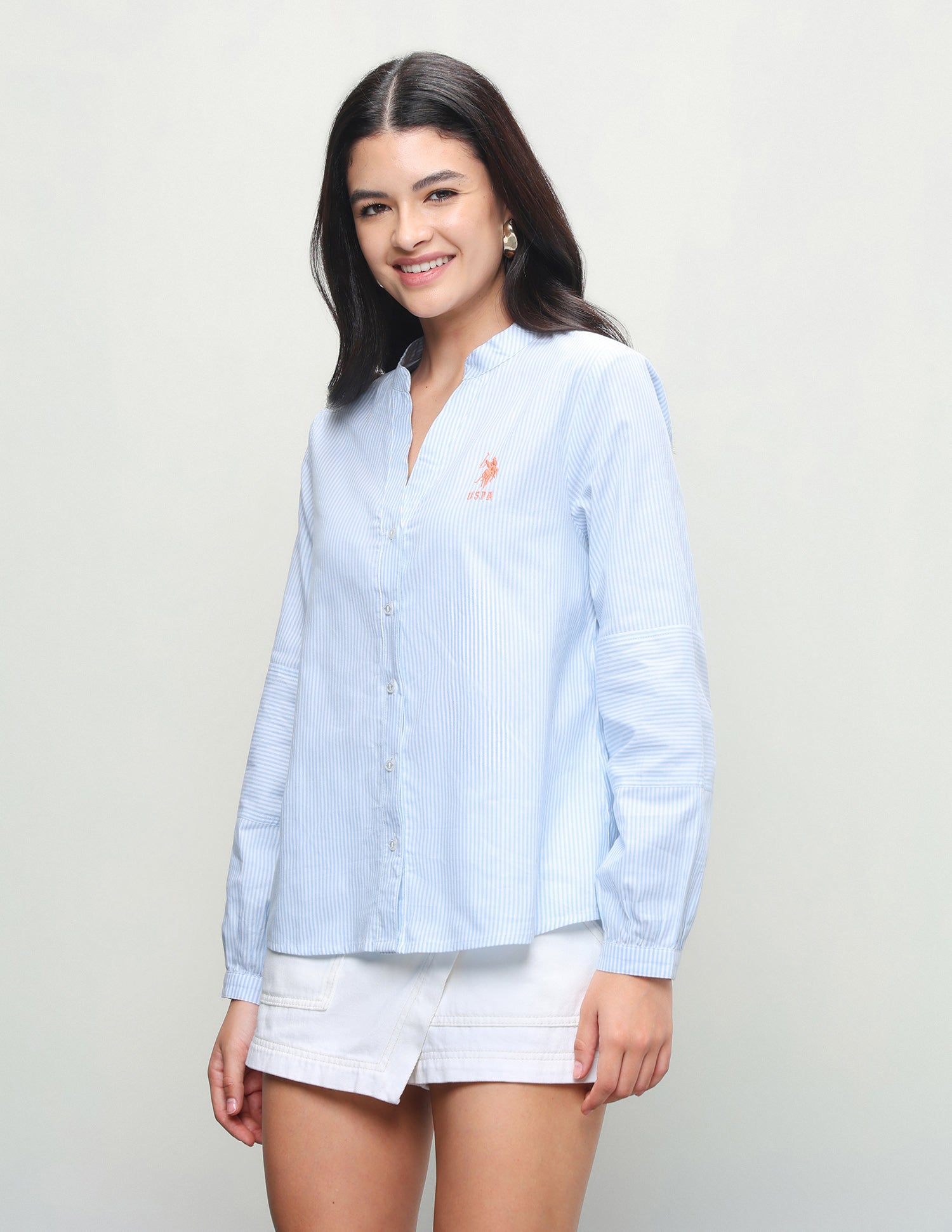 Vertical Striped Boxy Fit Shirt Light Blue - U.S. Polo Assn. India | Large