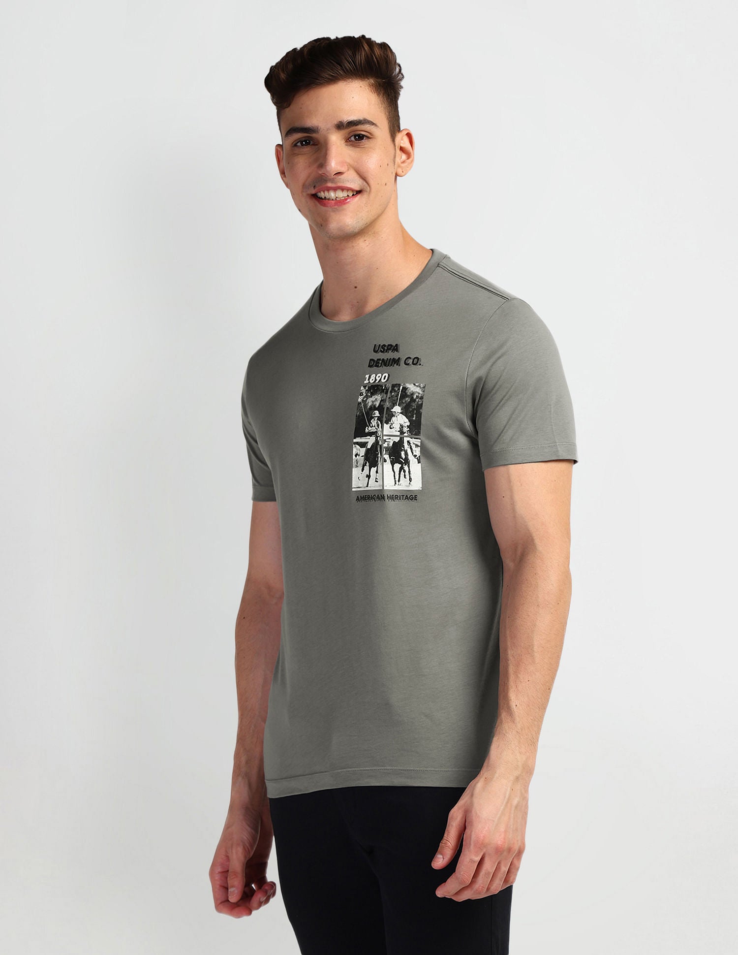 Brand Print Muscle Fit T-Shirt Grey - U.S. Polo Assn. India | Large