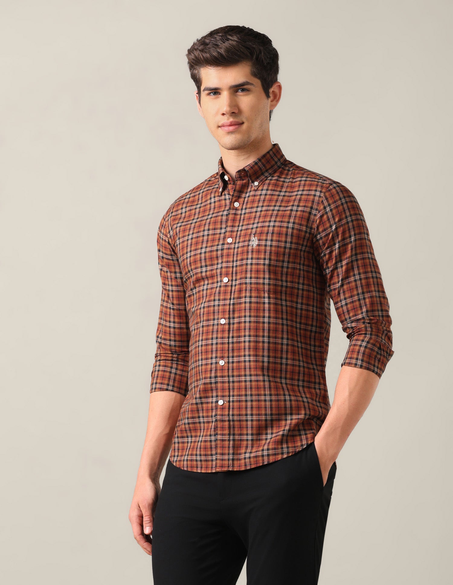 Plaid Tailored Fit Shirt Rust - U.S. Polo Assn. India | Large