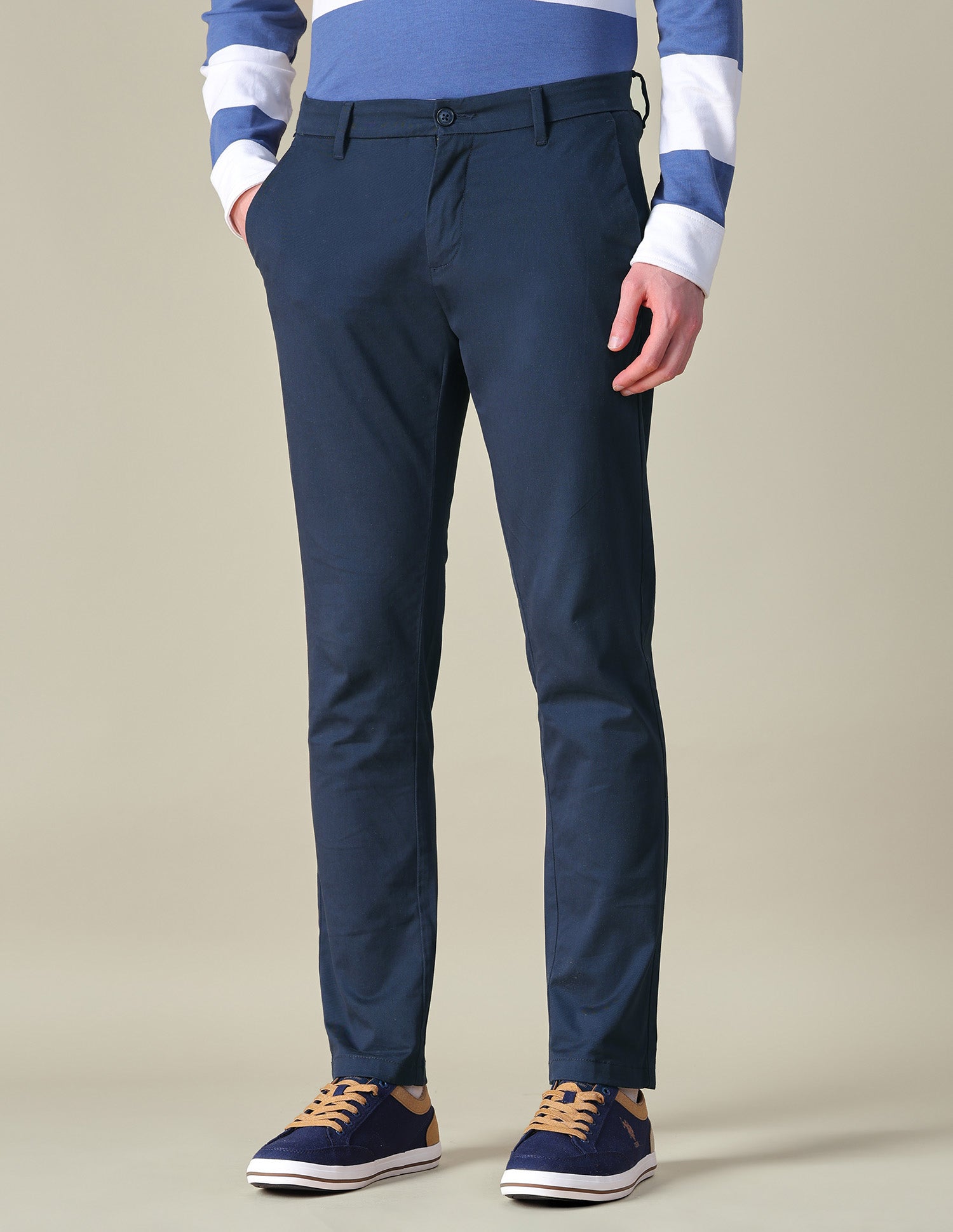 Twill Austin Trim Regular Fit Trousers Navy - U.S. POLO ASSN. | Large