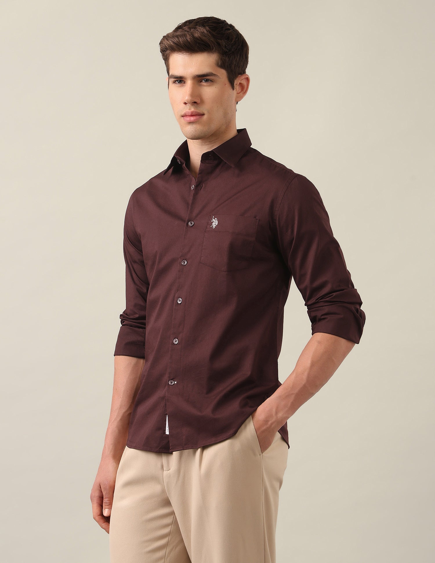 Twill Tailored Fit Shirt Maroon - U.S. Polo Assn. India | Large
