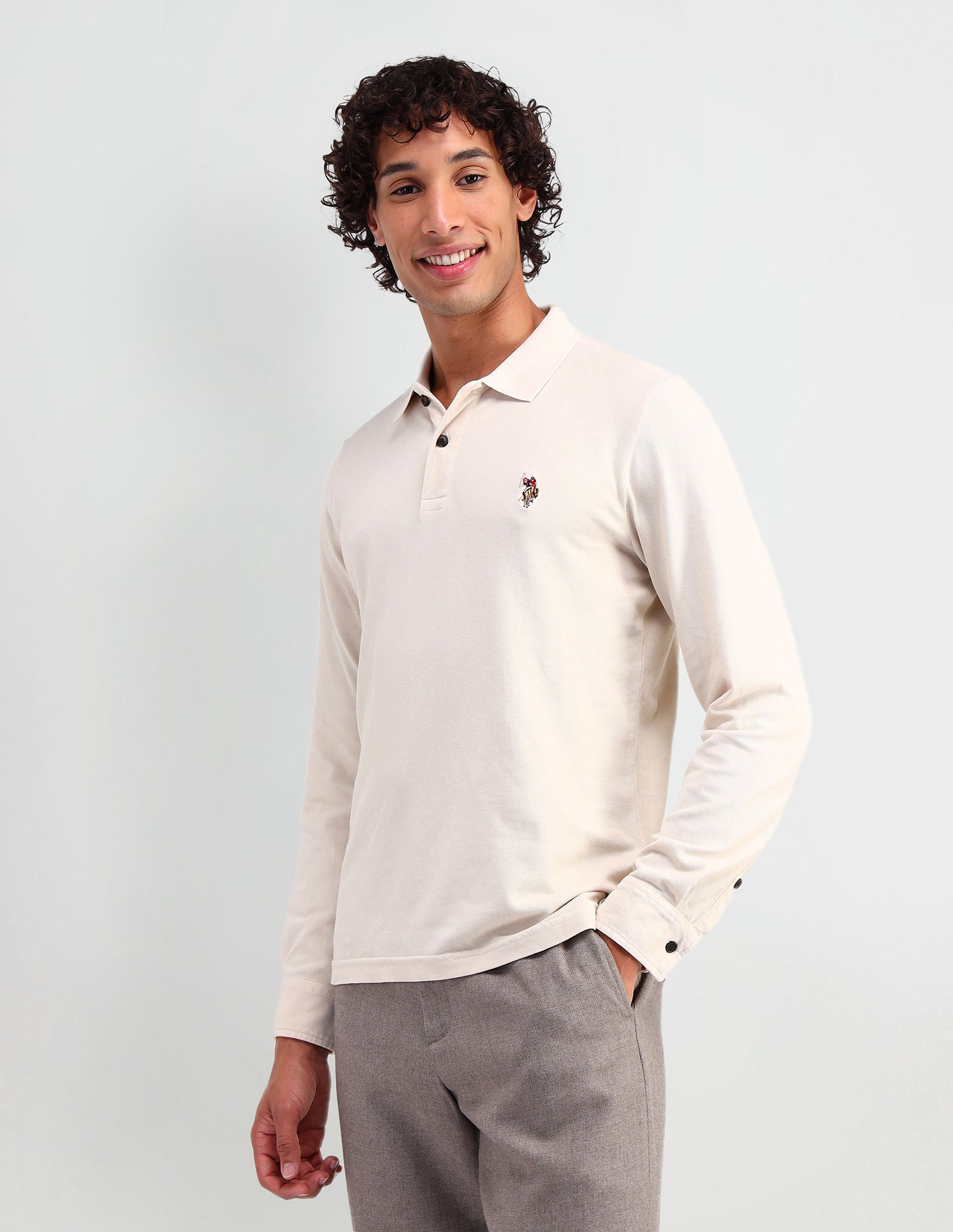 Muscle Fit Pure Cotton Polo Shirt Light Beige - U.S. POLO ASSN. | Large