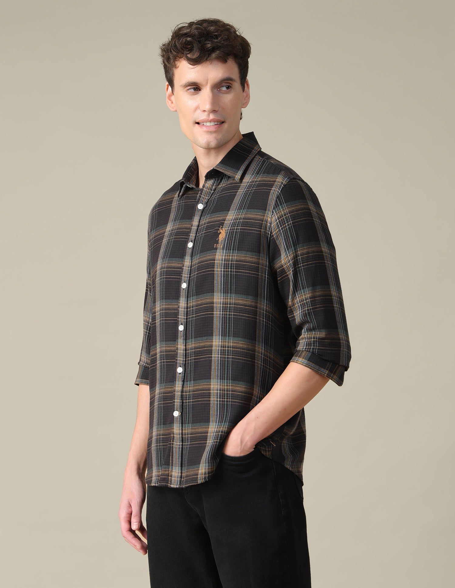 Tartan Checked Twill Shirt Black - U.S. Polo Assn. India | Large