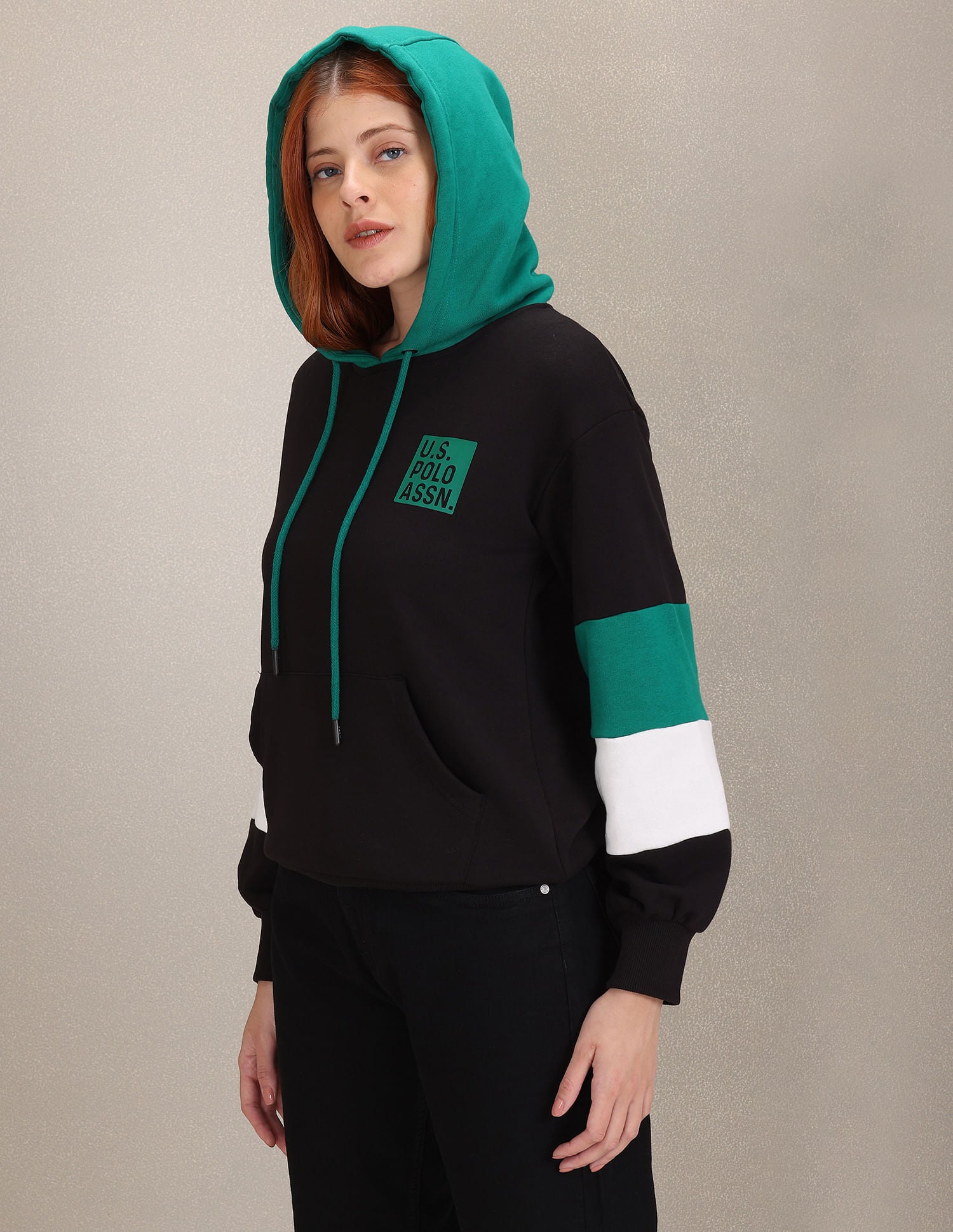 Colour Block Hooded Sweatshirt Black - U.S. Polo Assn. India | Large