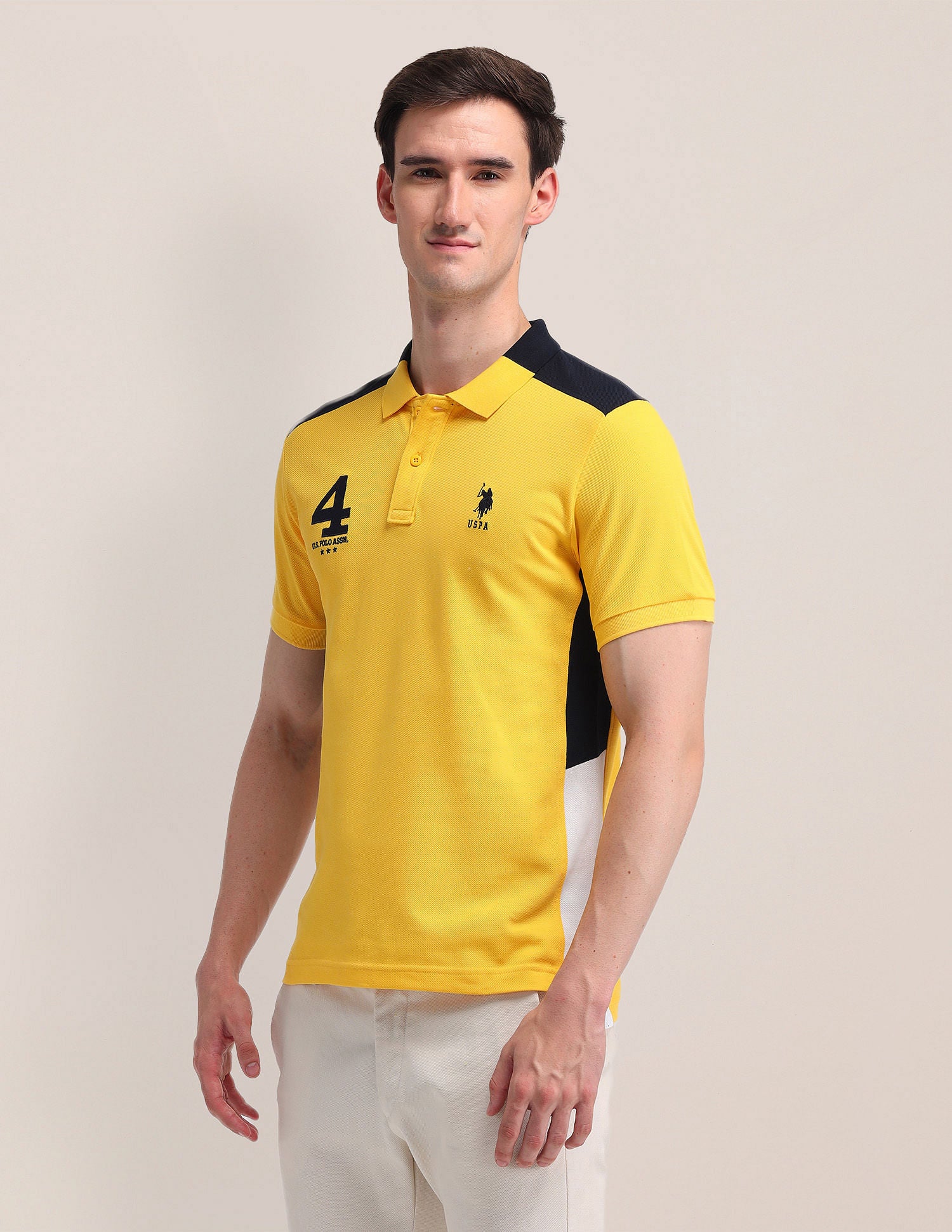 Colour Blocked Slim Fit Polo Shirt Yellow - U.S. Polo Assn. India | Large