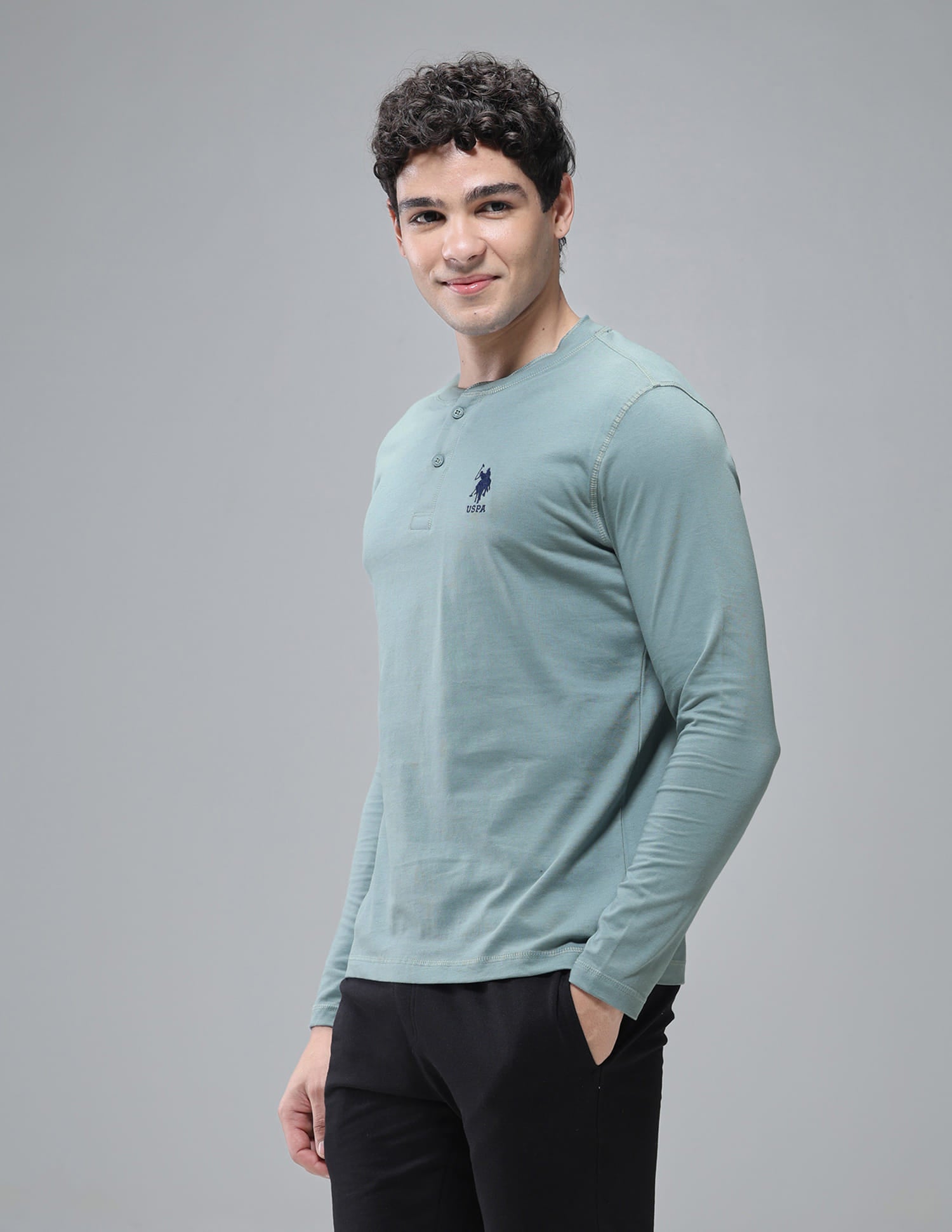 Henley Neck Solid I694 Lounge T-Shirt - Pack Of 1 Lead - U.S. Polo Assn. India | Large